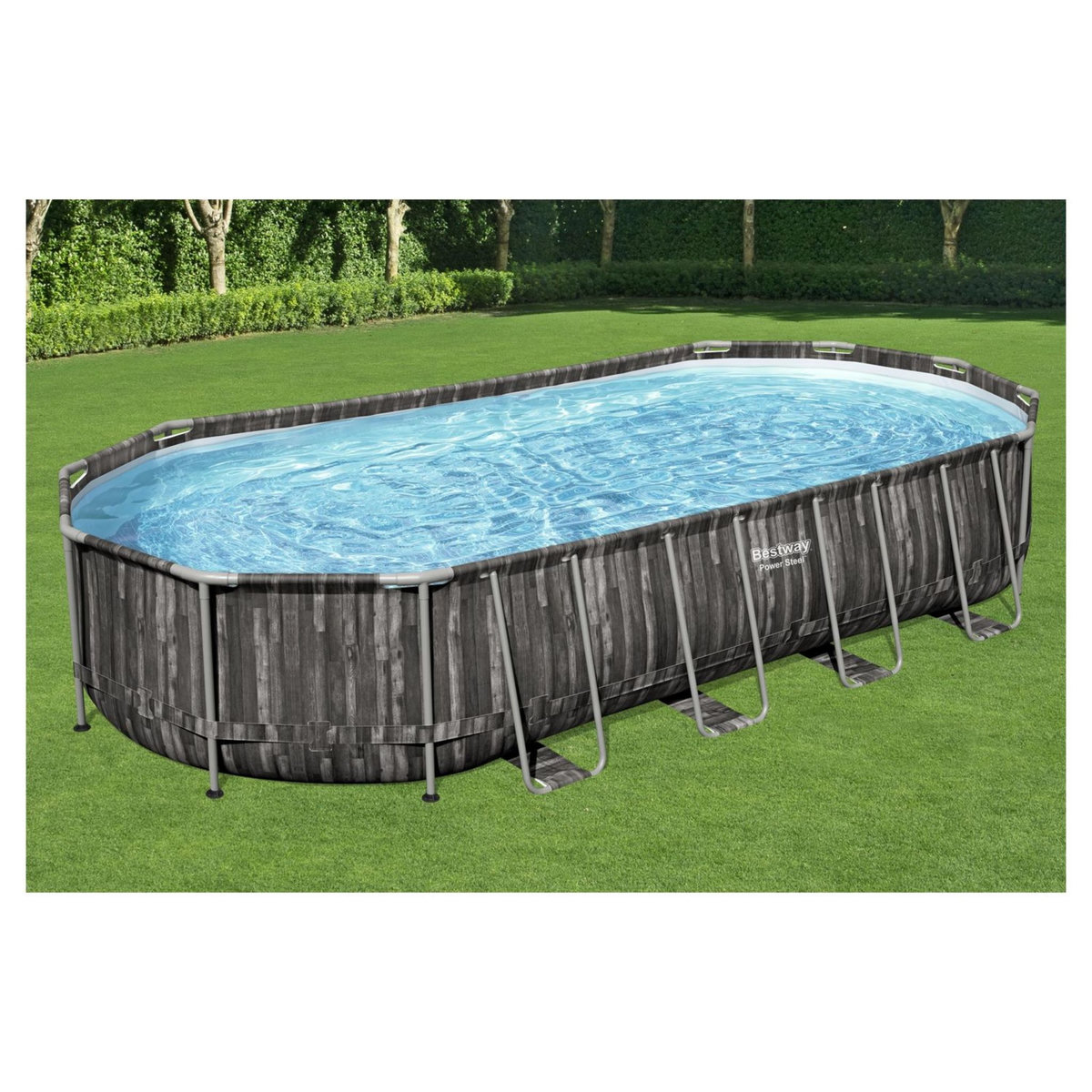 BESTWAY Piscine tubulaire ovale - Décor bois - 732x366x122cm - POWER STEEL™