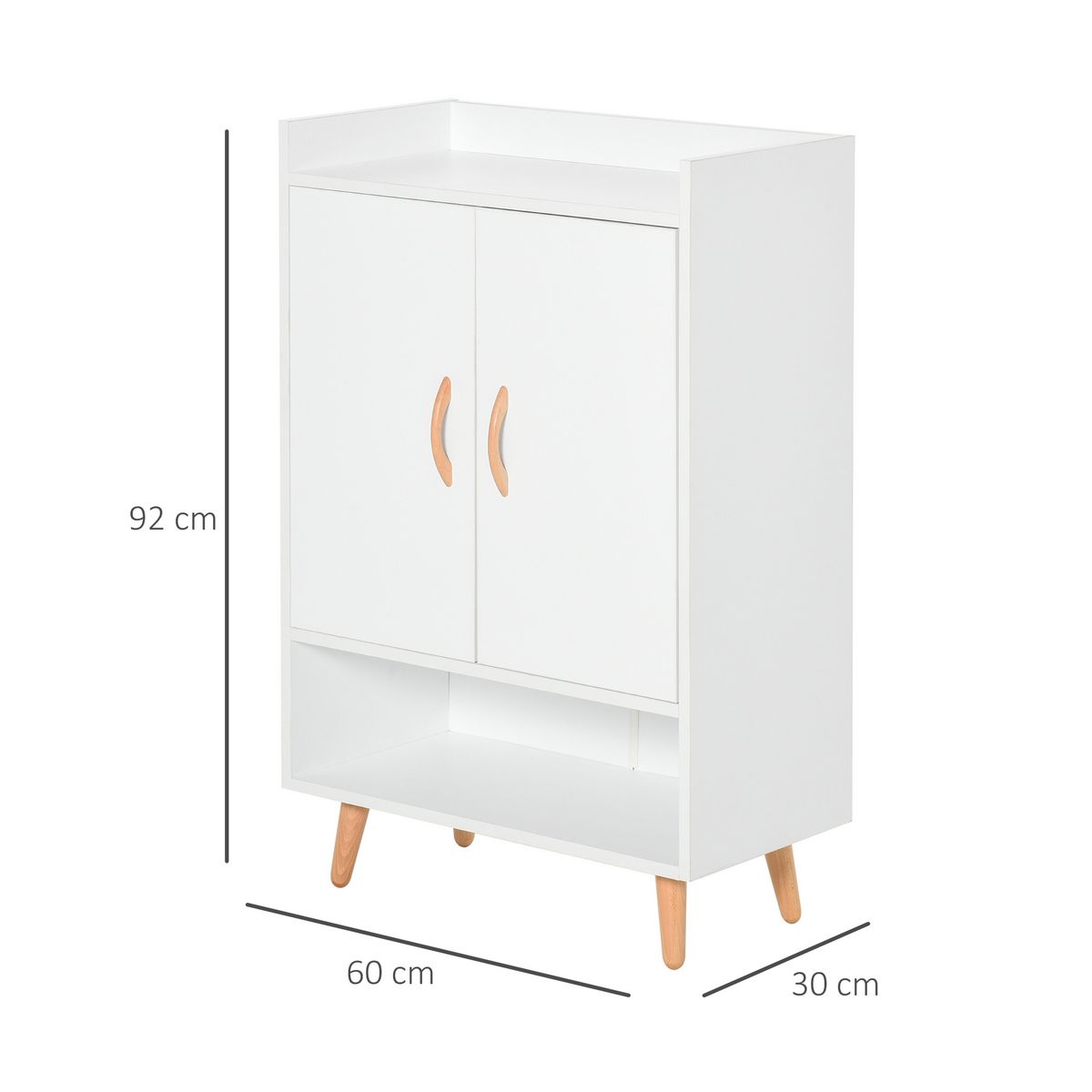 HOMCOM Meuble à chaussures scandinave placard 2 portes 4 étagères pieds effilés inclinés bois massif panneaux particules blanc