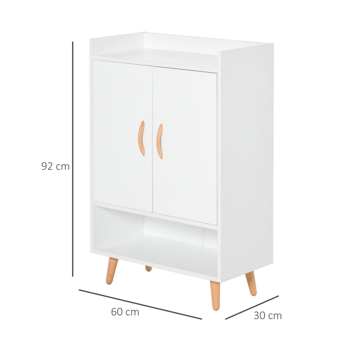 HOMCOM Meuble à chaussures scandinave placard 2 portes 4 étagères pieds effilés inclinés bois massif panneaux particules blanc