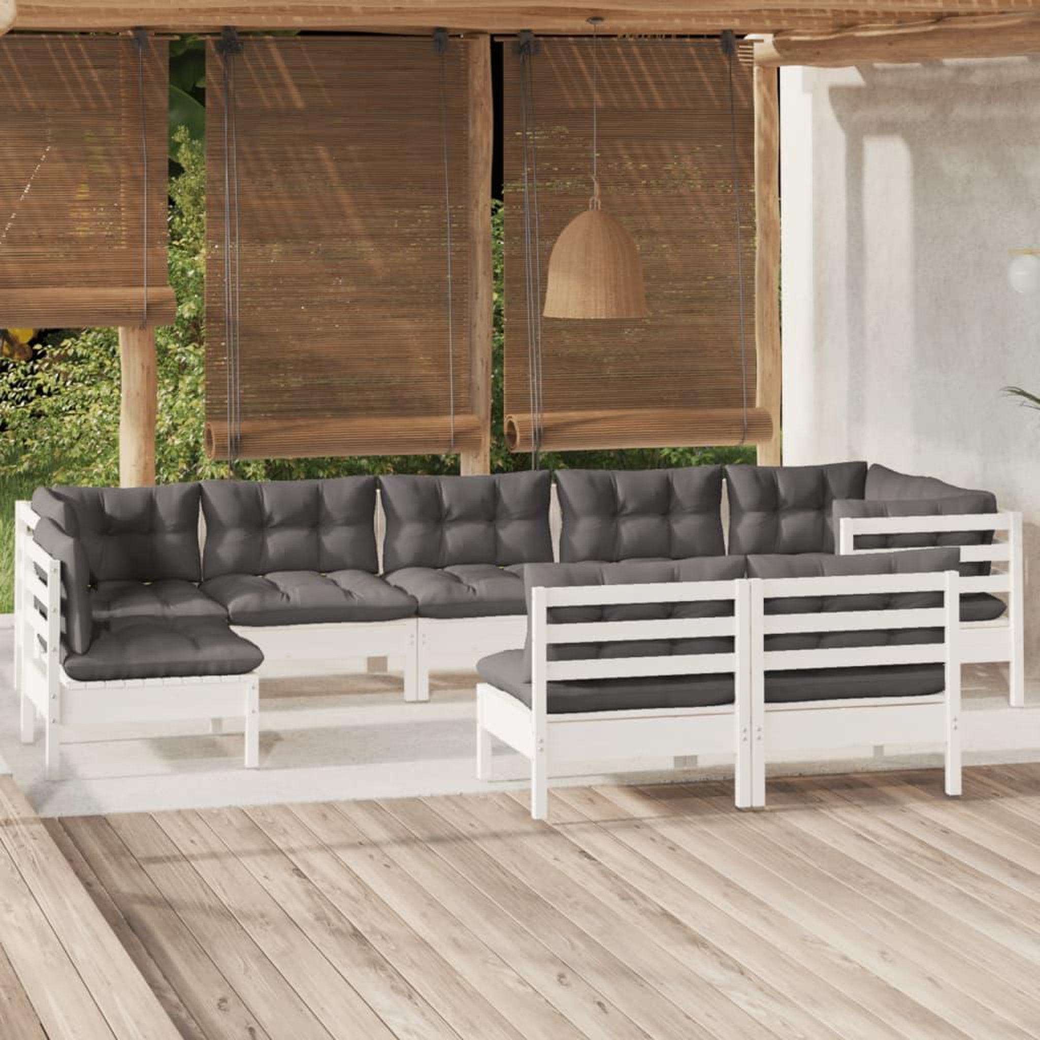 Voir la diapositive 1 : VIDAXL Salon de jardin 9 pcs avec coussins blanc bois de pin massif