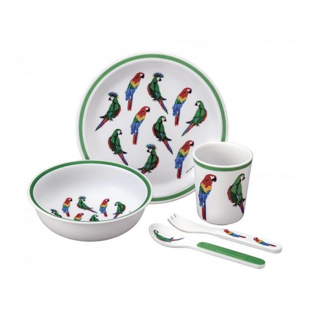 Petit Jour Coffret Cadeau 5 Pièces Les Perroquets - Set de Vaisselle Ergonomique pour Enfants
