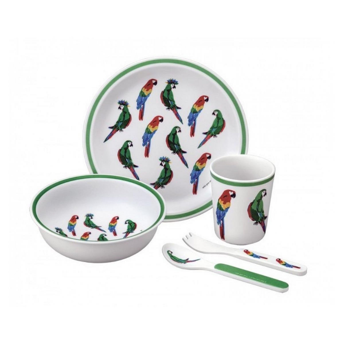 Petit Jour Coffret Cadeau 5 Pièces Les Perroquets - Set de Vaisselle Ergonomique pour Enfants