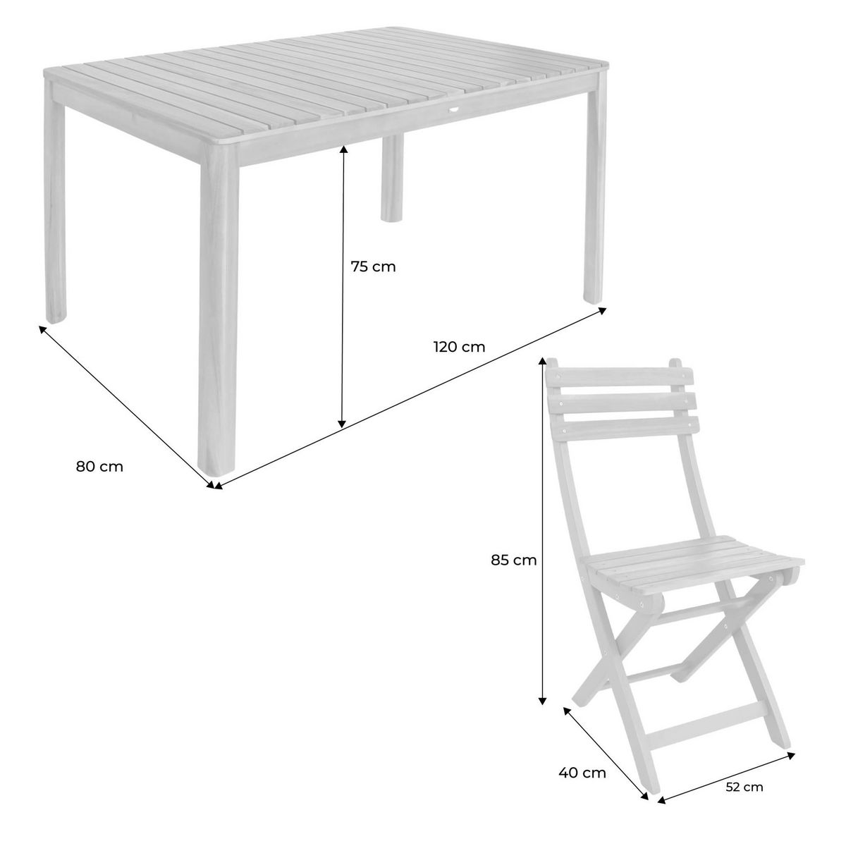 SWEEEK Table de jardin acacia avec coins arrondis, 6 chaises, 120 x 80 x 75 cm