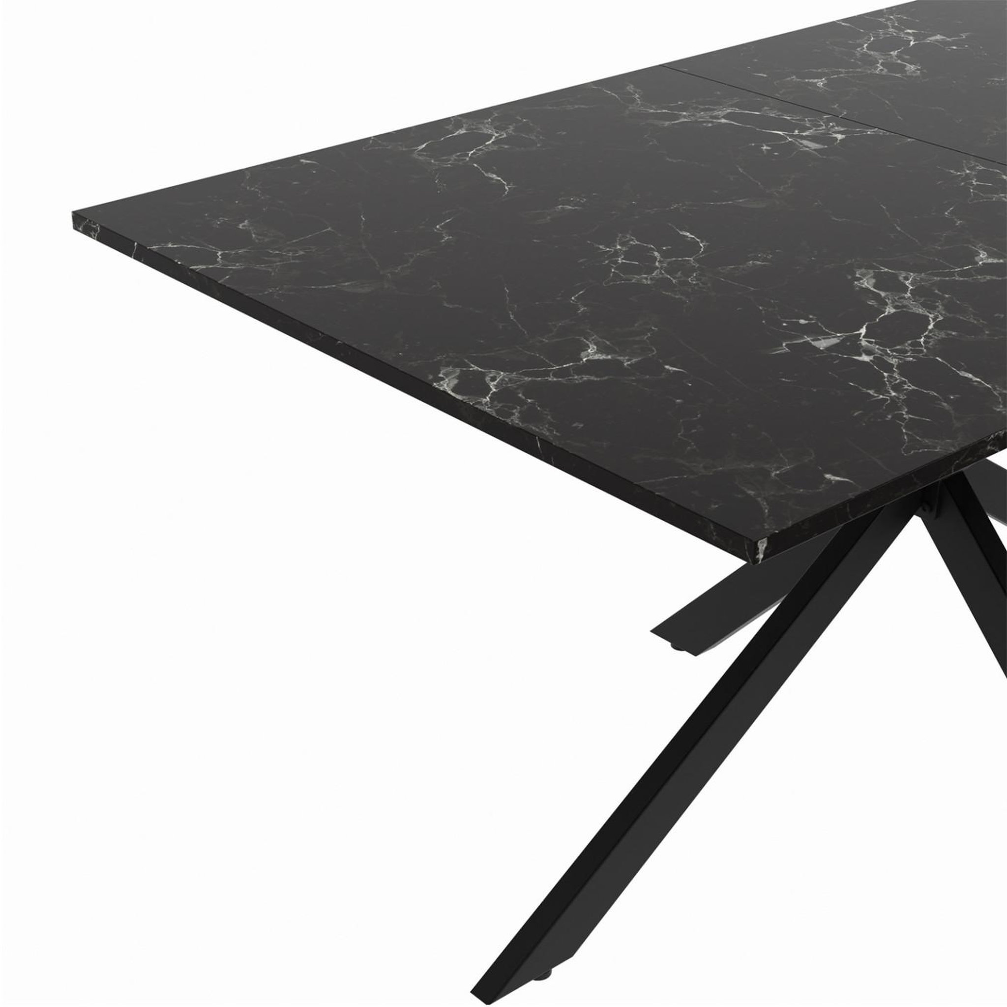 Voir la diapositive 5 : ID MARKET Table à manger rectangle alix 8 personnes pied araignée noir et plateau effet marbre noir alaska 160 cm