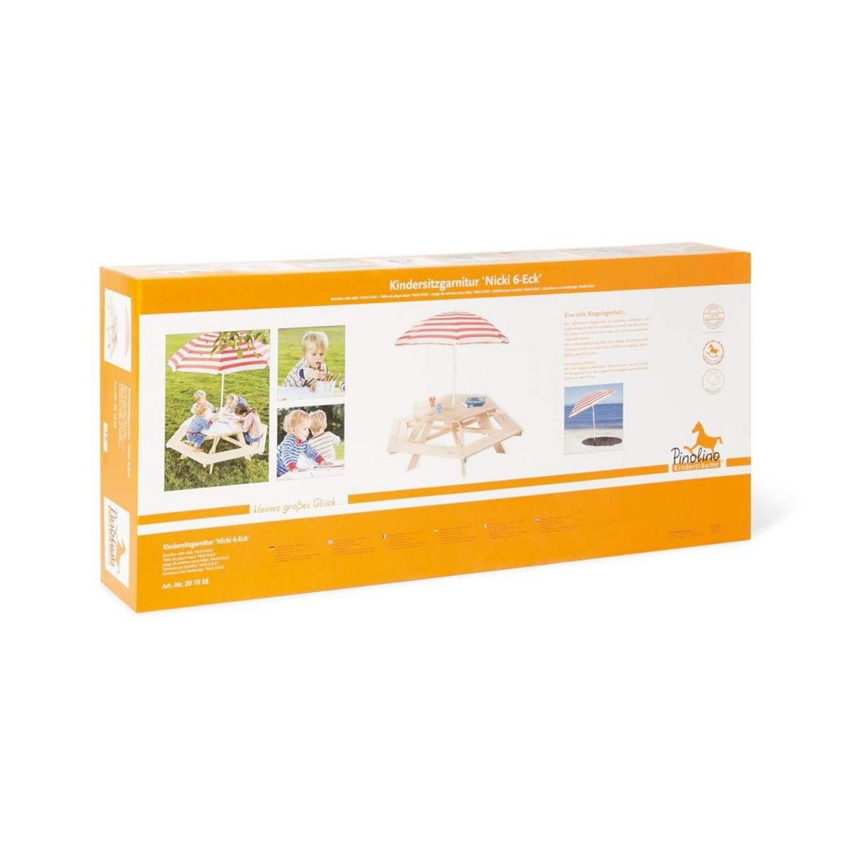 Pinolino Ensemble Table et Chaises  Nicki 6 places Bois massif L 162 x P 162 x H 50