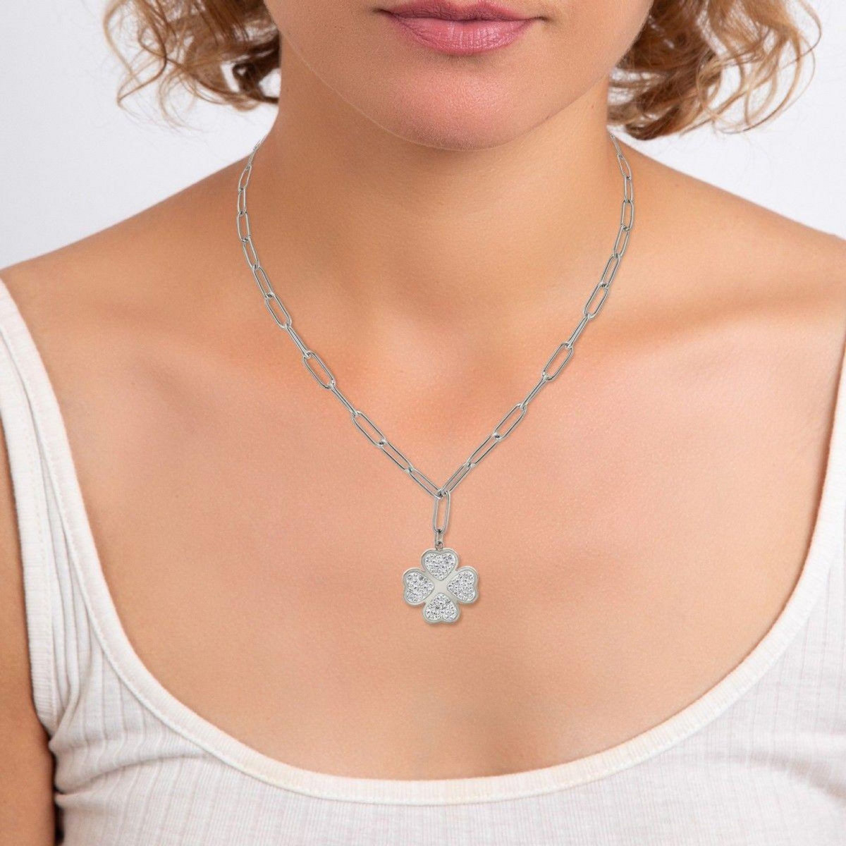 SC CRYSTAL Collier trèfle SC Crystal orné de Cristaux scintillants