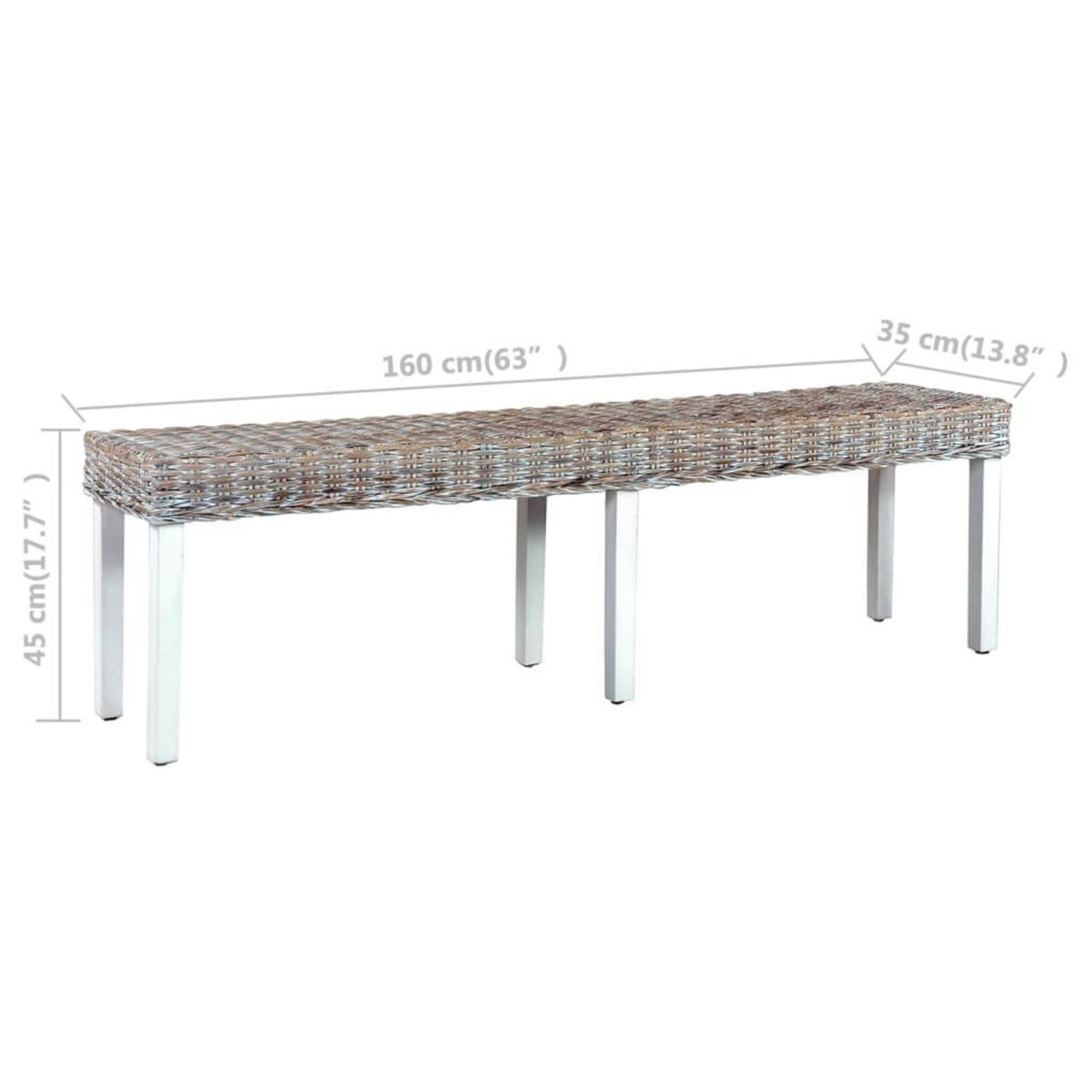 VIDAXL Banc 160 cm Blanc Rotin naturel kubu et bois de manguier massif