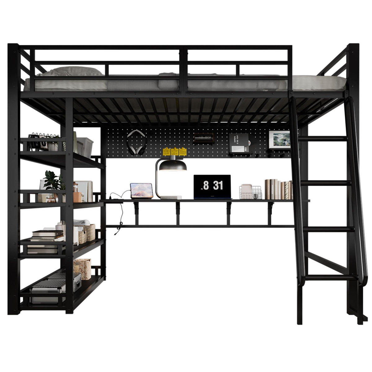 MERAX Lit mezzanine 140x200 cm coloris noir métal