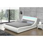 CONCEPT USINE Cadre de lit en PU blanc avec rangements et LED intégrées 160x200 cm PORTLAND