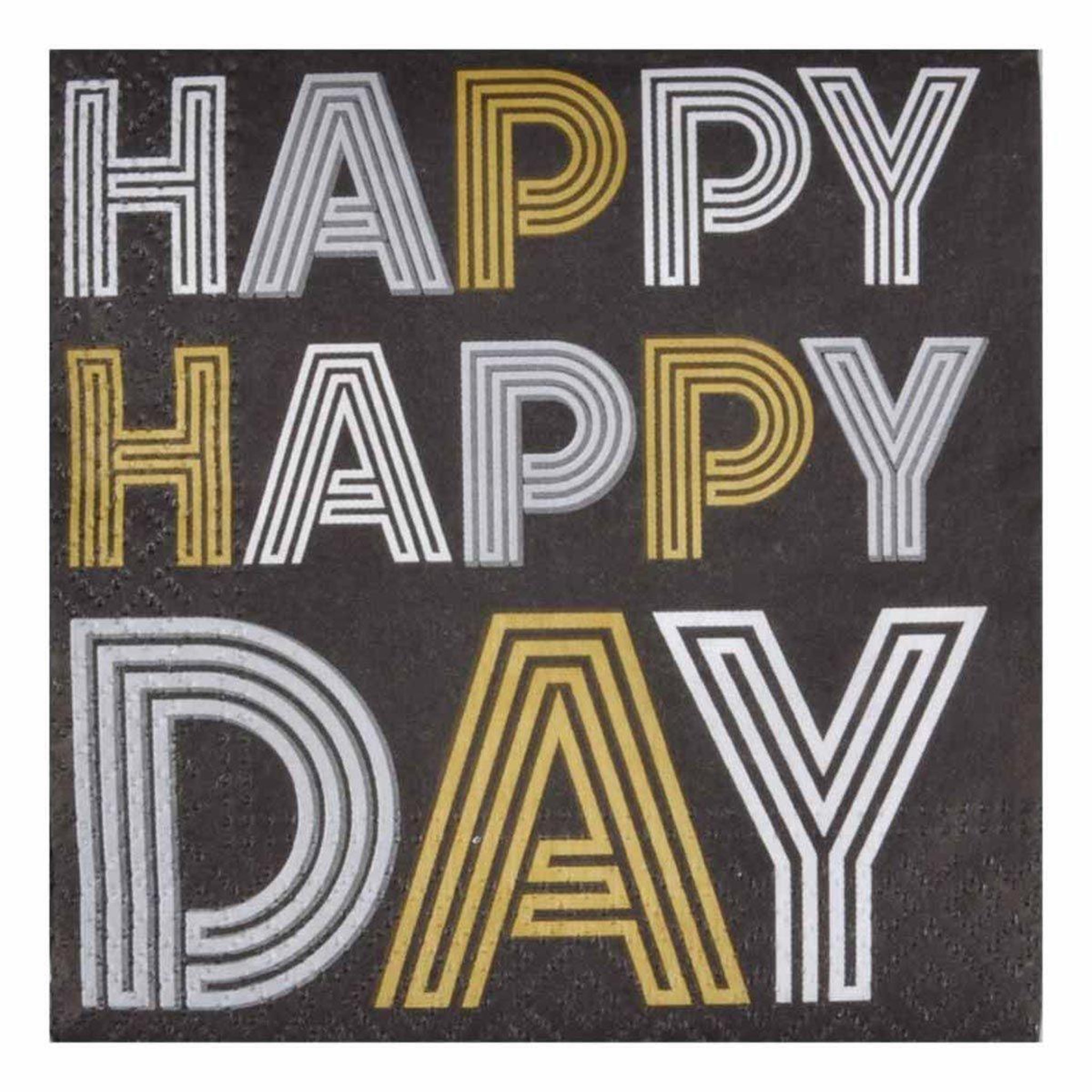 HOMEA Lot de 20 serviettes en papier  happy birthday  25x25cm noir
