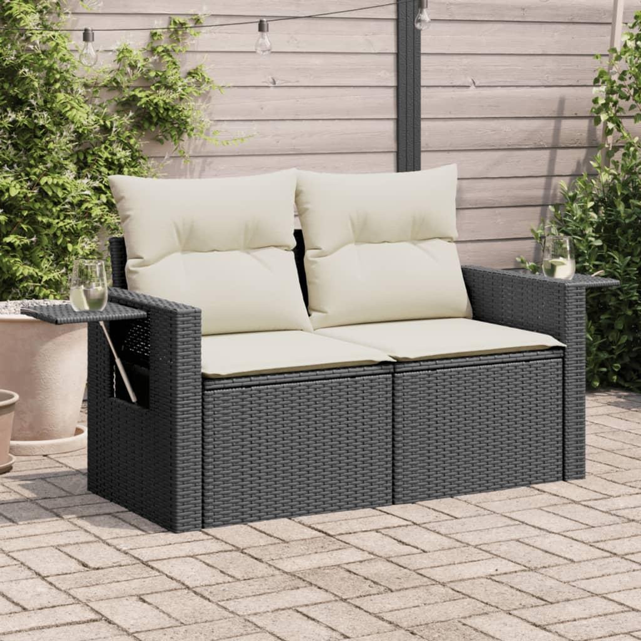 Voir la diapositive 1 : VIDAXL Canape de jardin avec coussins 2 places noir resine tressee