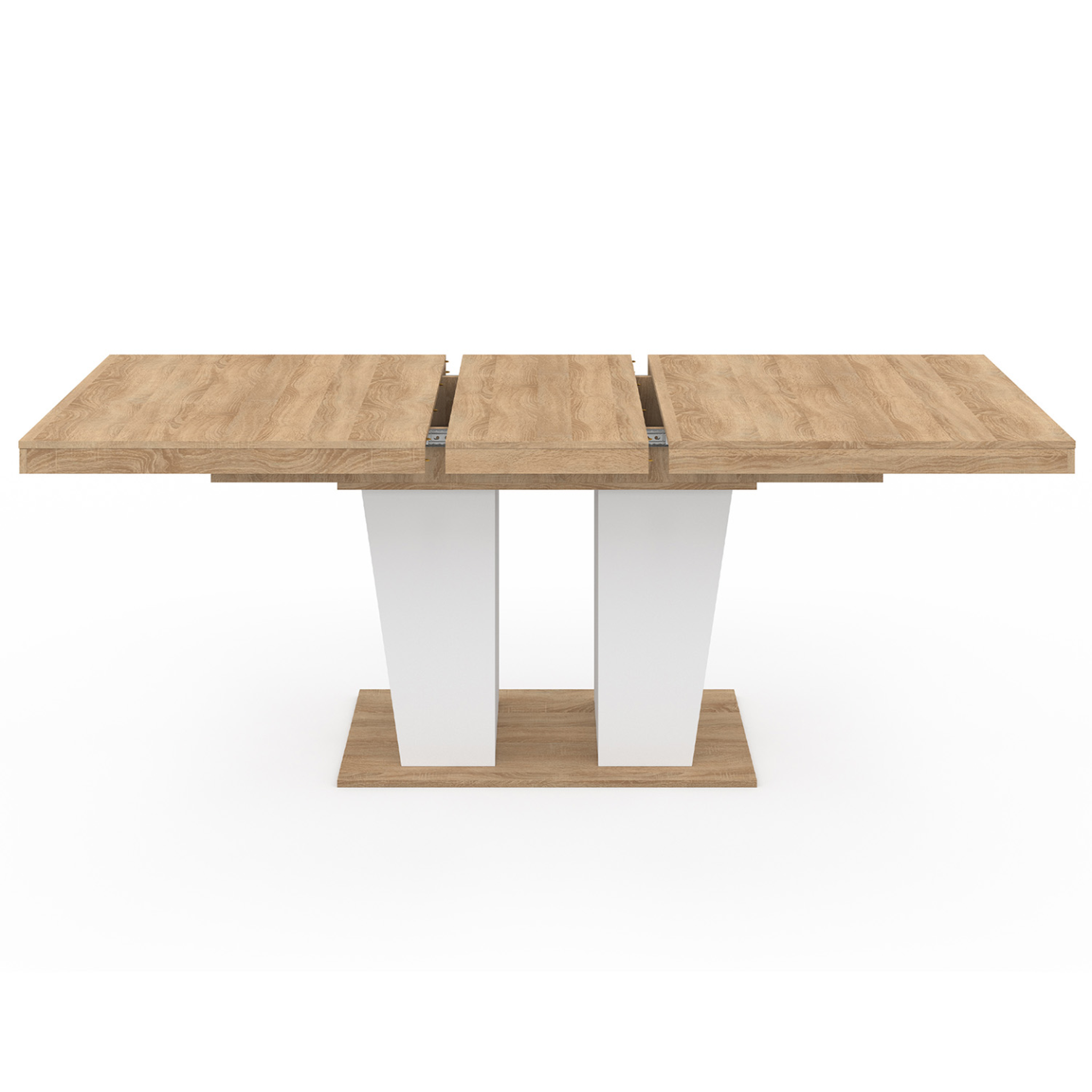 Voir la diapositive 3 : ID MARKET Table à manger extensible rectangle eliad 6-10 personnes bois et blanc 160-200 cm