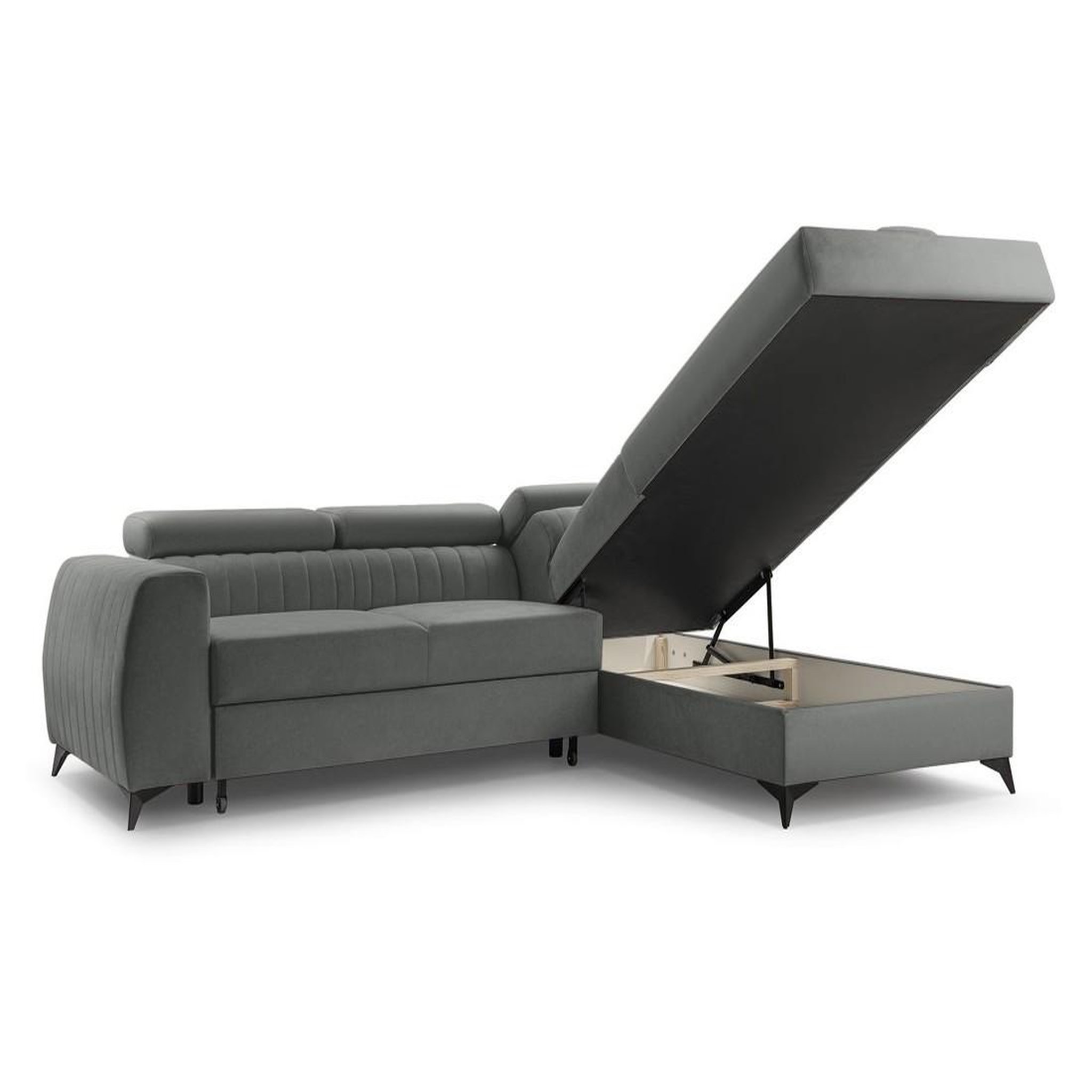 Voir la diapositive 4 : BEST MOBILIER Aneta - canapé d'angle droit 5 places - convertible avec coffre et têtières - en velours