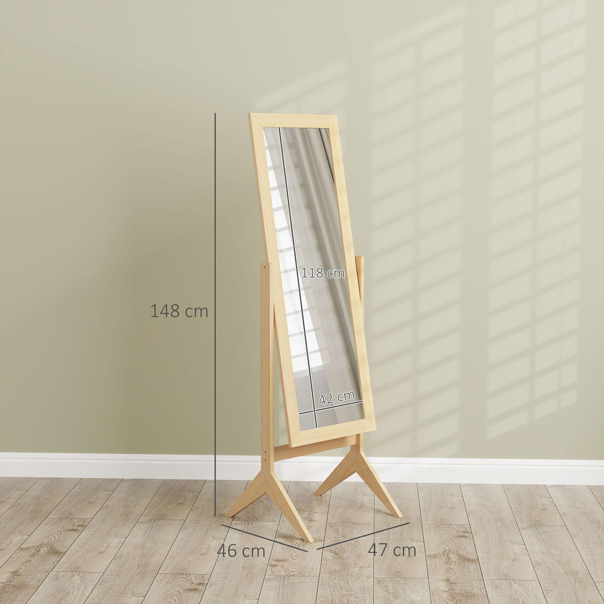 HOMCOM Miroir à pied inclinaison réglable dim. 47L x 46l x 148H cm MDF