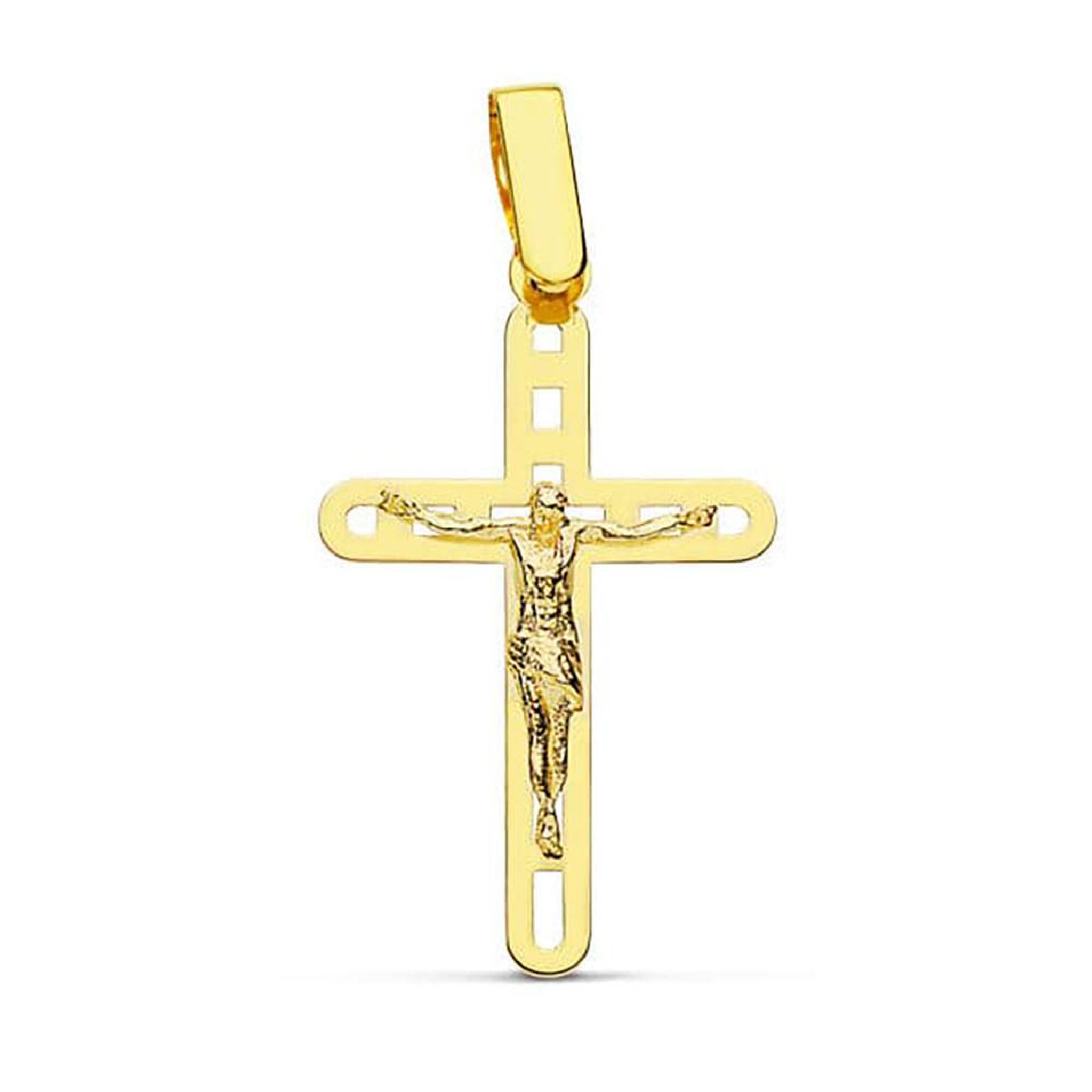 L'ATELIER D'AZUR Pendentif  - Médaille Christ sur la Croix Or 18 Carats 750 Jaune - Chaine Offerte