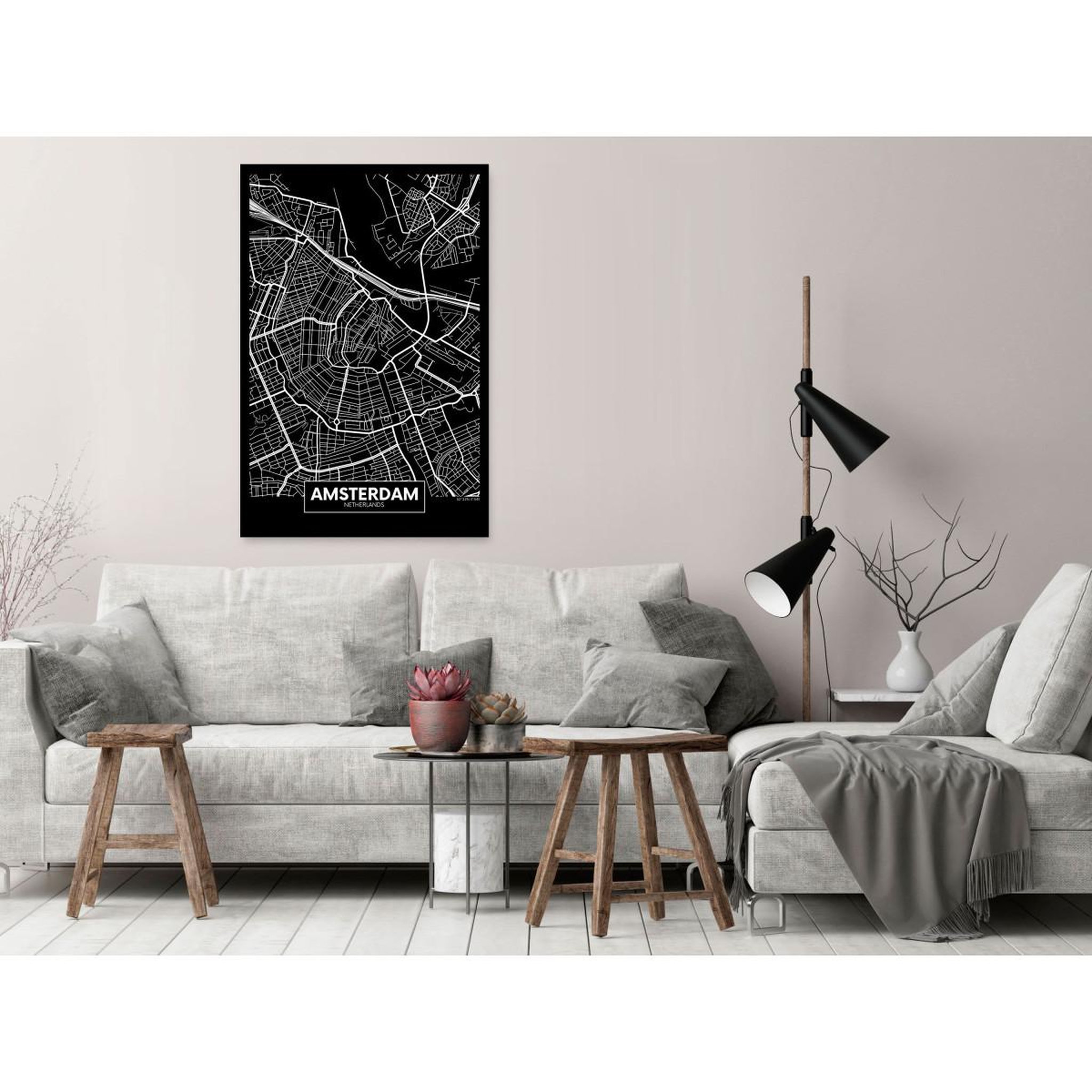 Voir la diapositive 2 : Paris Prix Tableau Imprimé  Dark Map of Amsterdam