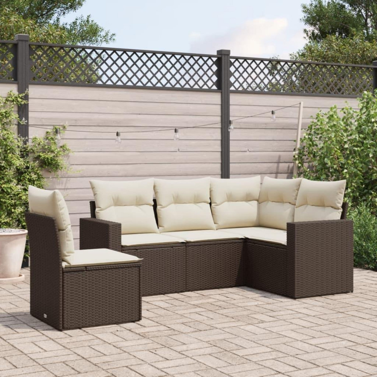 VIDAXL Salon de jardin avec coussins 5 pcs marron resine tressee