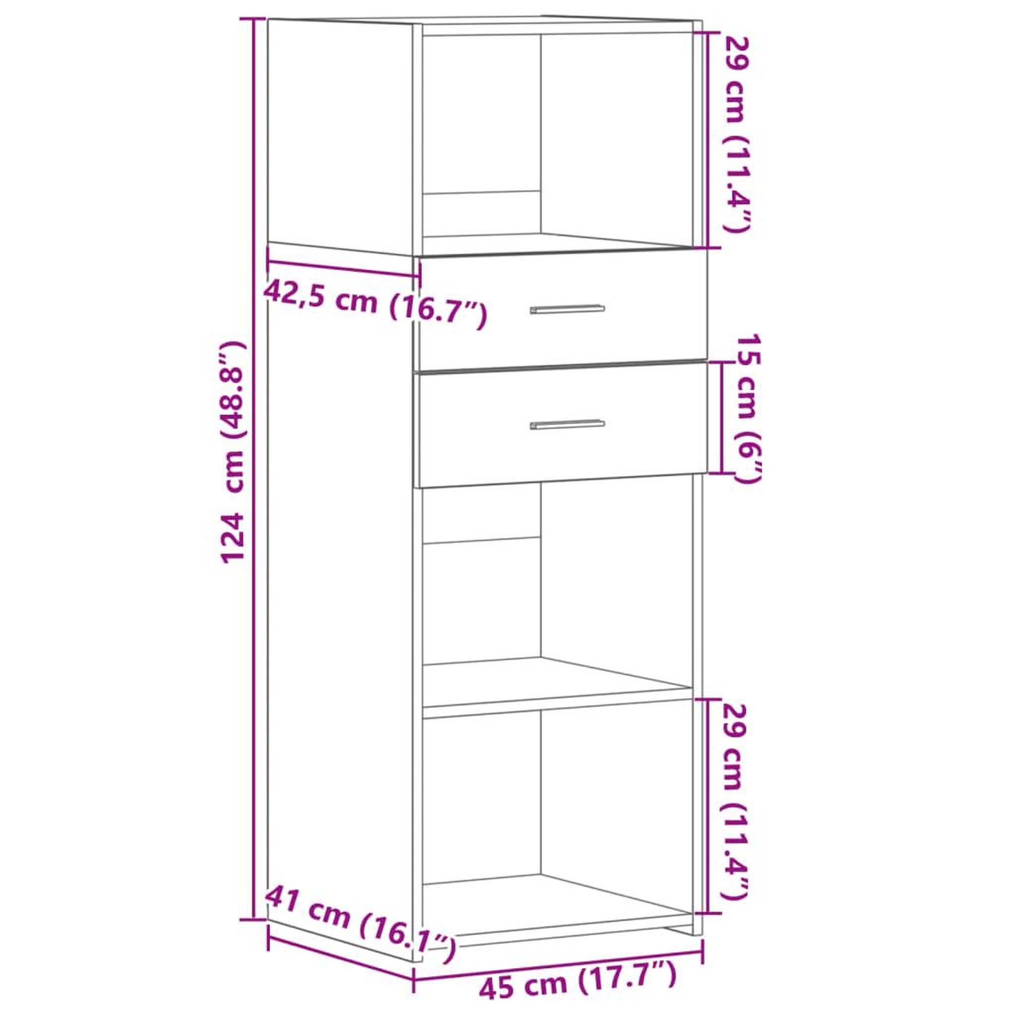 Voir la diapositive 6 : VIDAXL Buffet haut gris beton 45x42,5x124 cm bois d'ingenierie