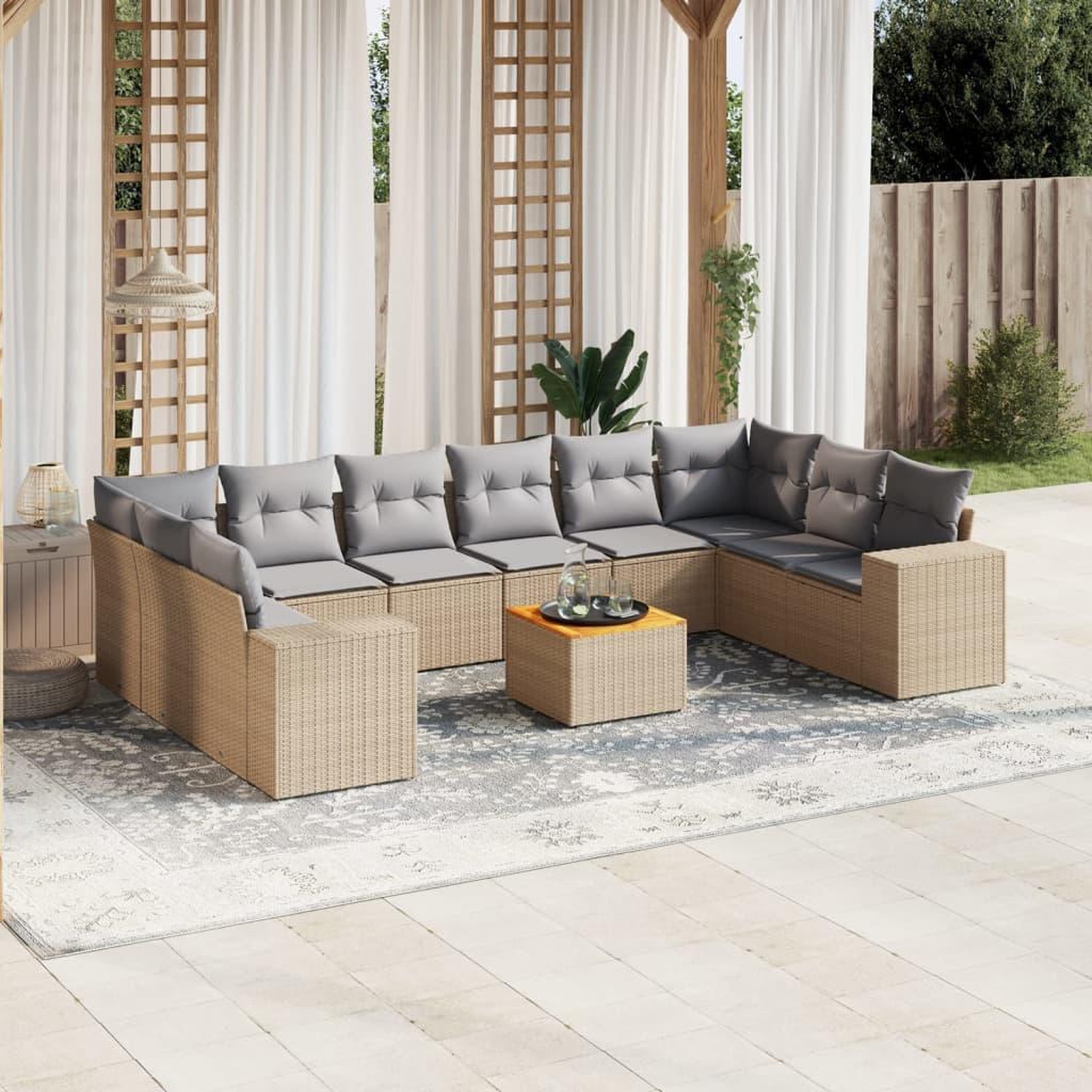VIDAXL Salon de jardin 11 pcs avec coussins beige resine tressee