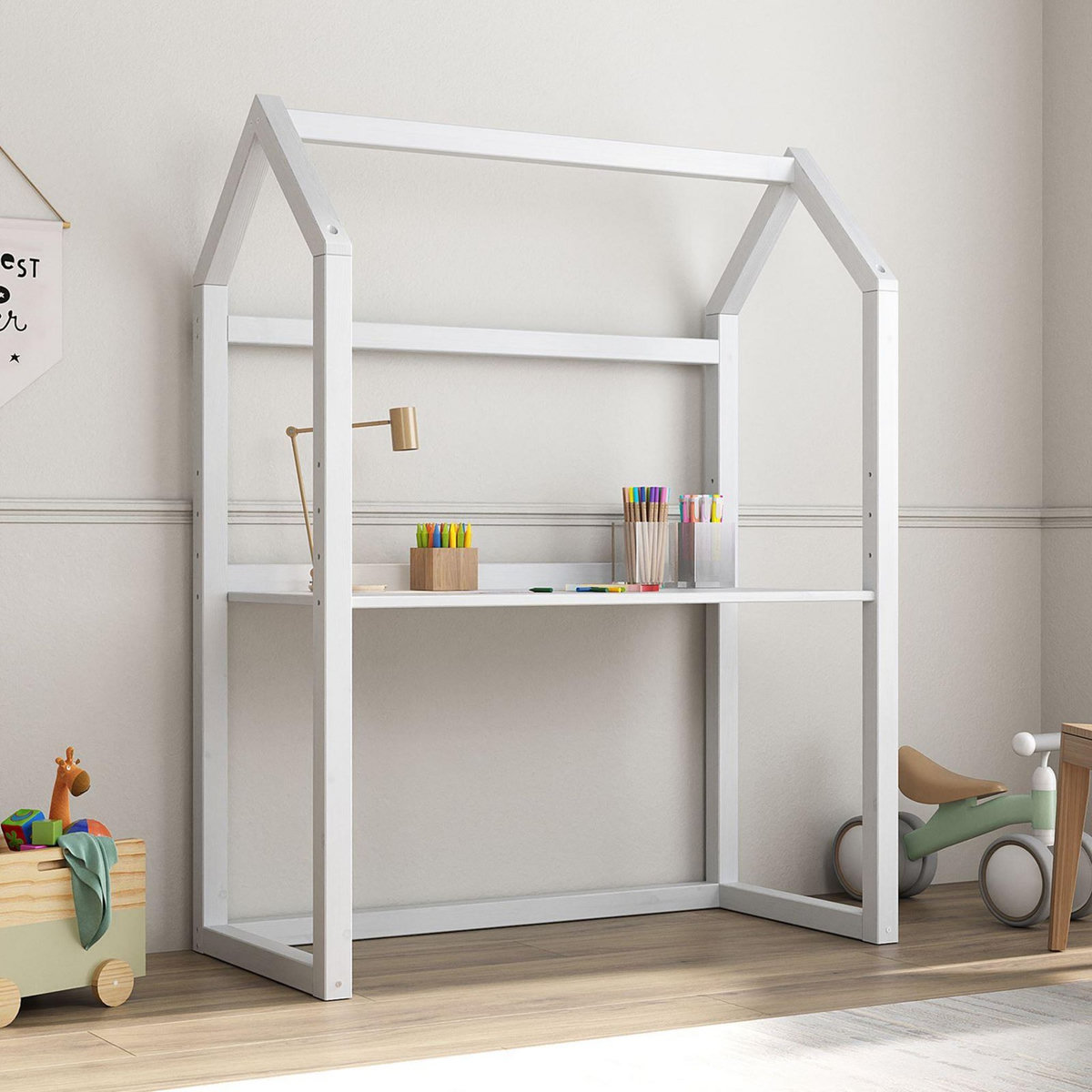 IDIMEX Bureau enfant évolutif TINA en forme de maison, en pin massif