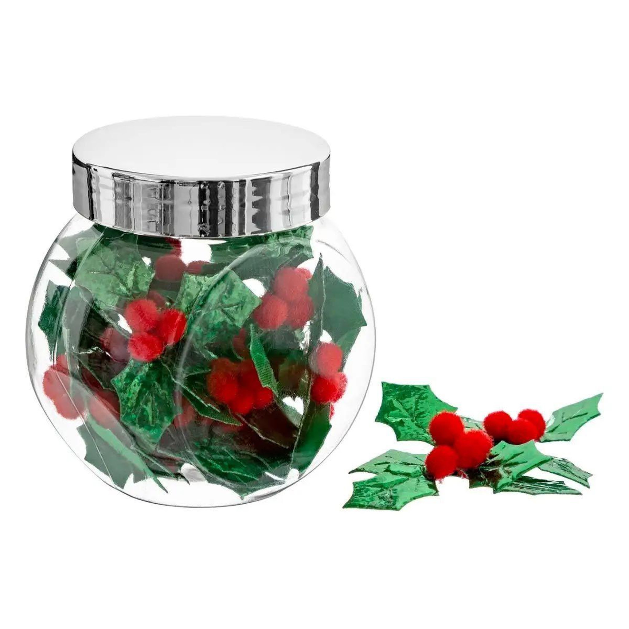 ATMOSPHERA Lot de 30 feuilles de houx  bocal  7cm vert & rouge