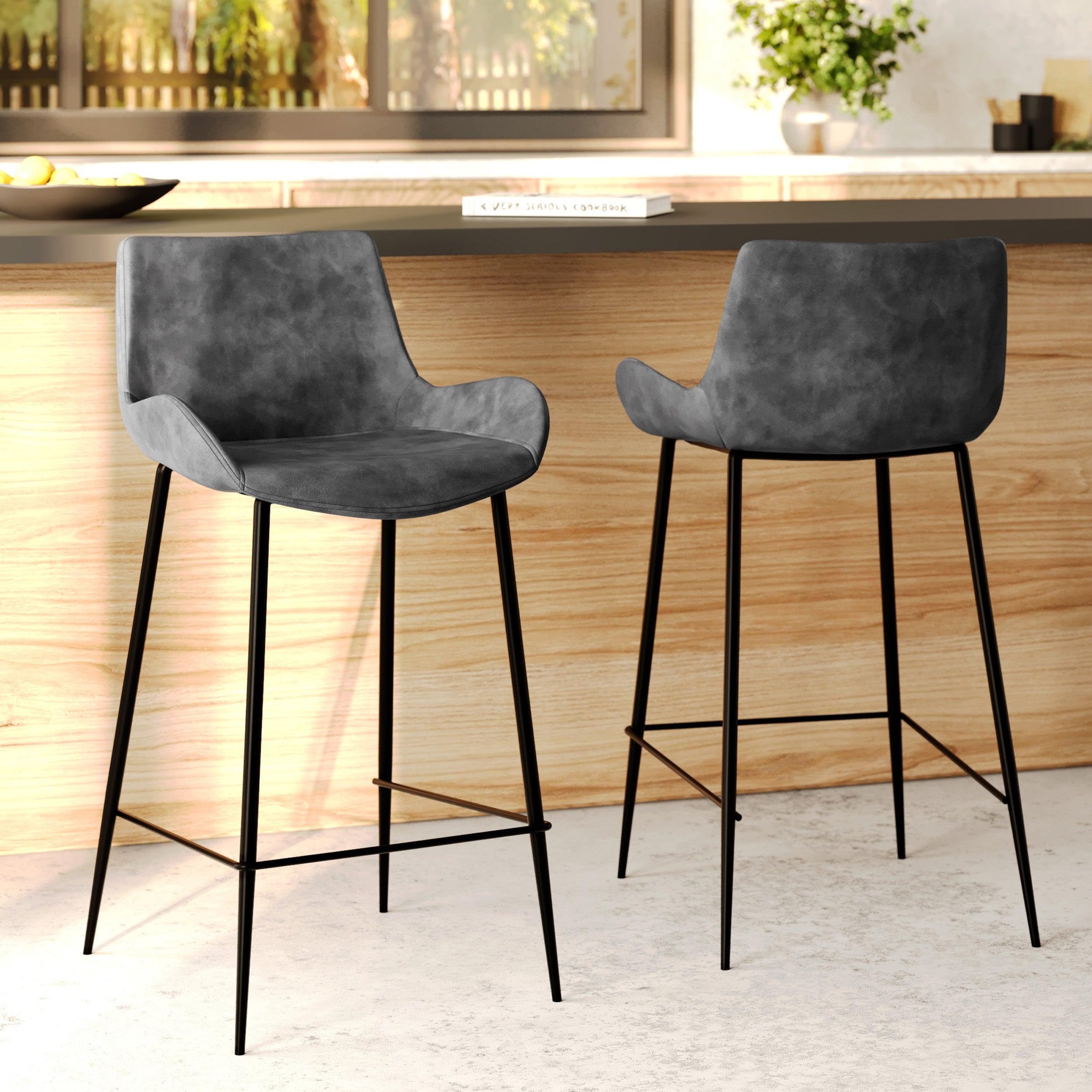 Voir la diapositive 2 : MAISON PAVANE Lot de 2 chaises pour îlot central 65 cm en synthétique gris/noir-pirata