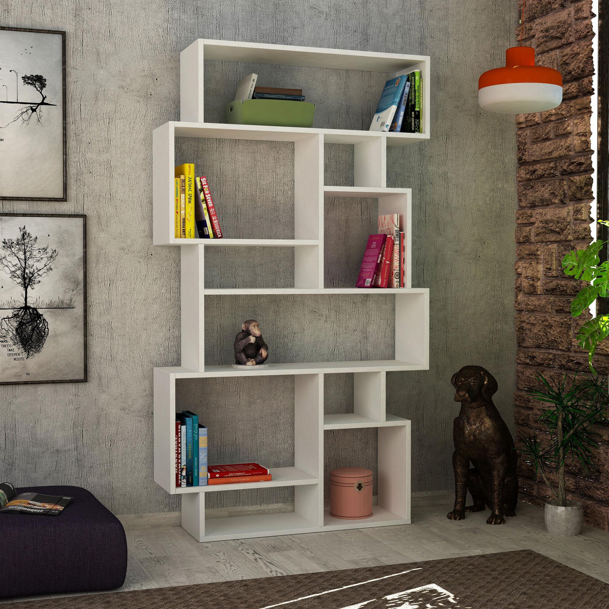 Voir la diapositive 2 : Habitat et Jardin Bibliothèque en bois  karmato  - 96 x 25 x 168 cm - blanc