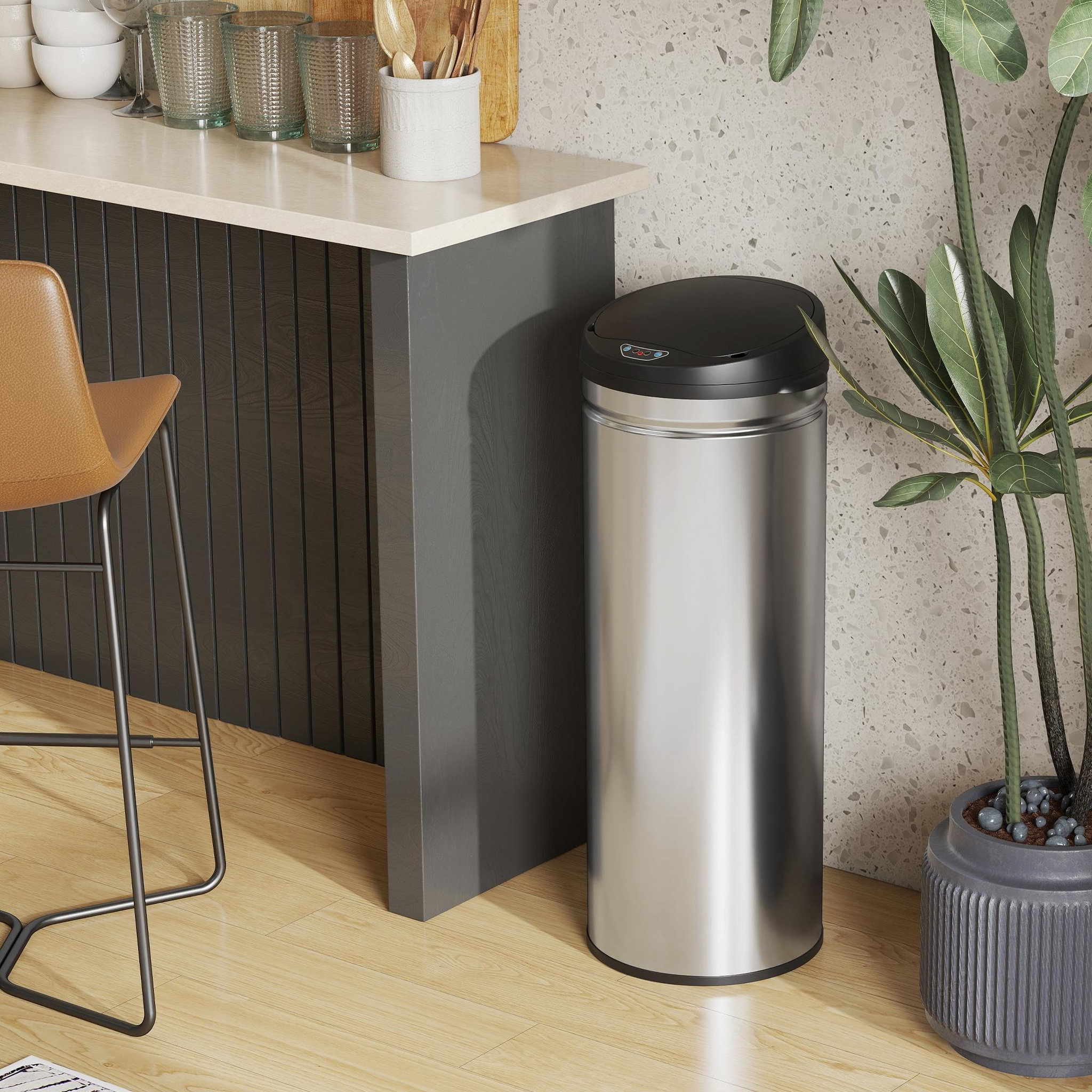 Voir la diapositive 4 : HOMCOM Poubelle automatique 50l capteur de mouvement acier inox brossé