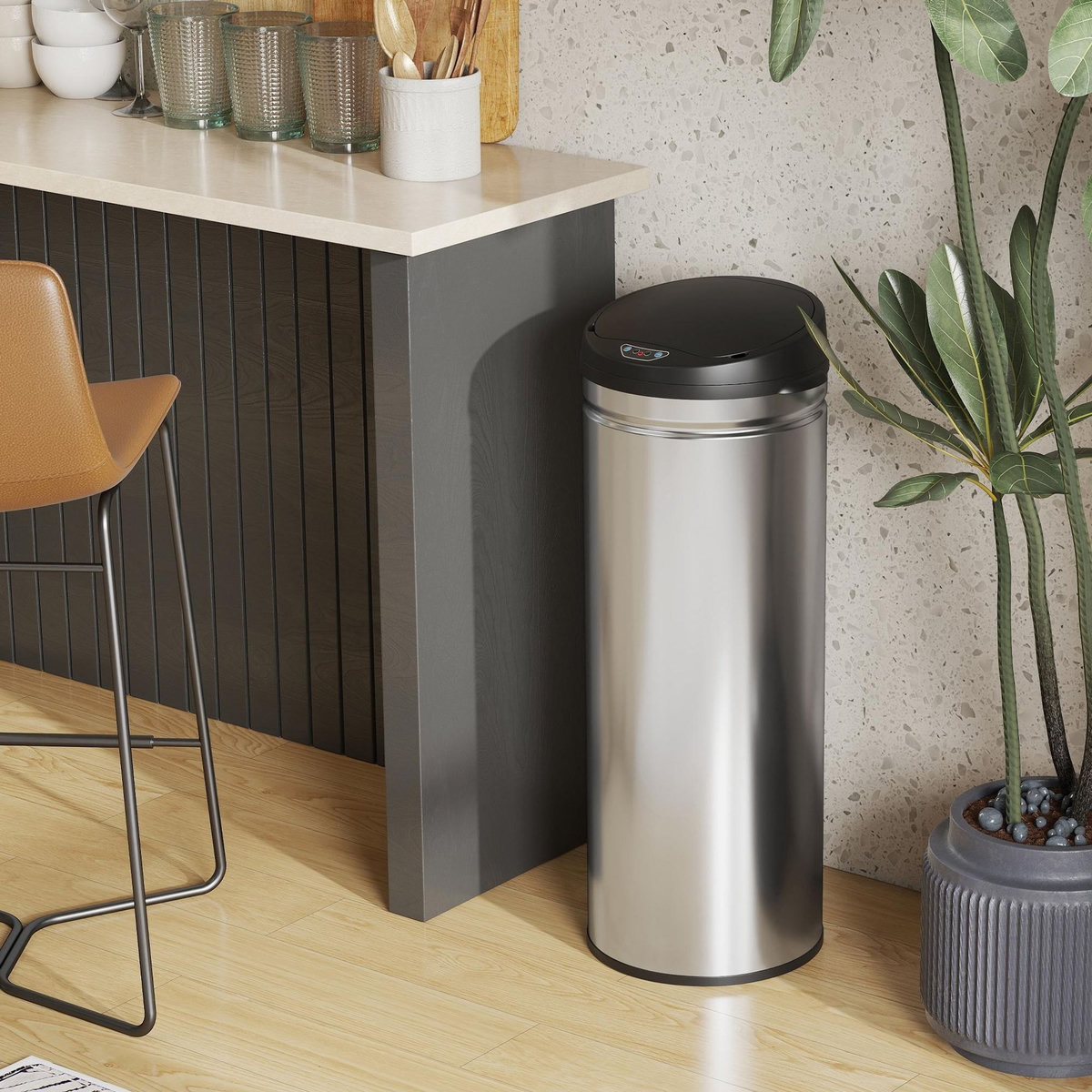 HOMCOM Poubelle automatique 50L capteur de mouvement acier inox brossé