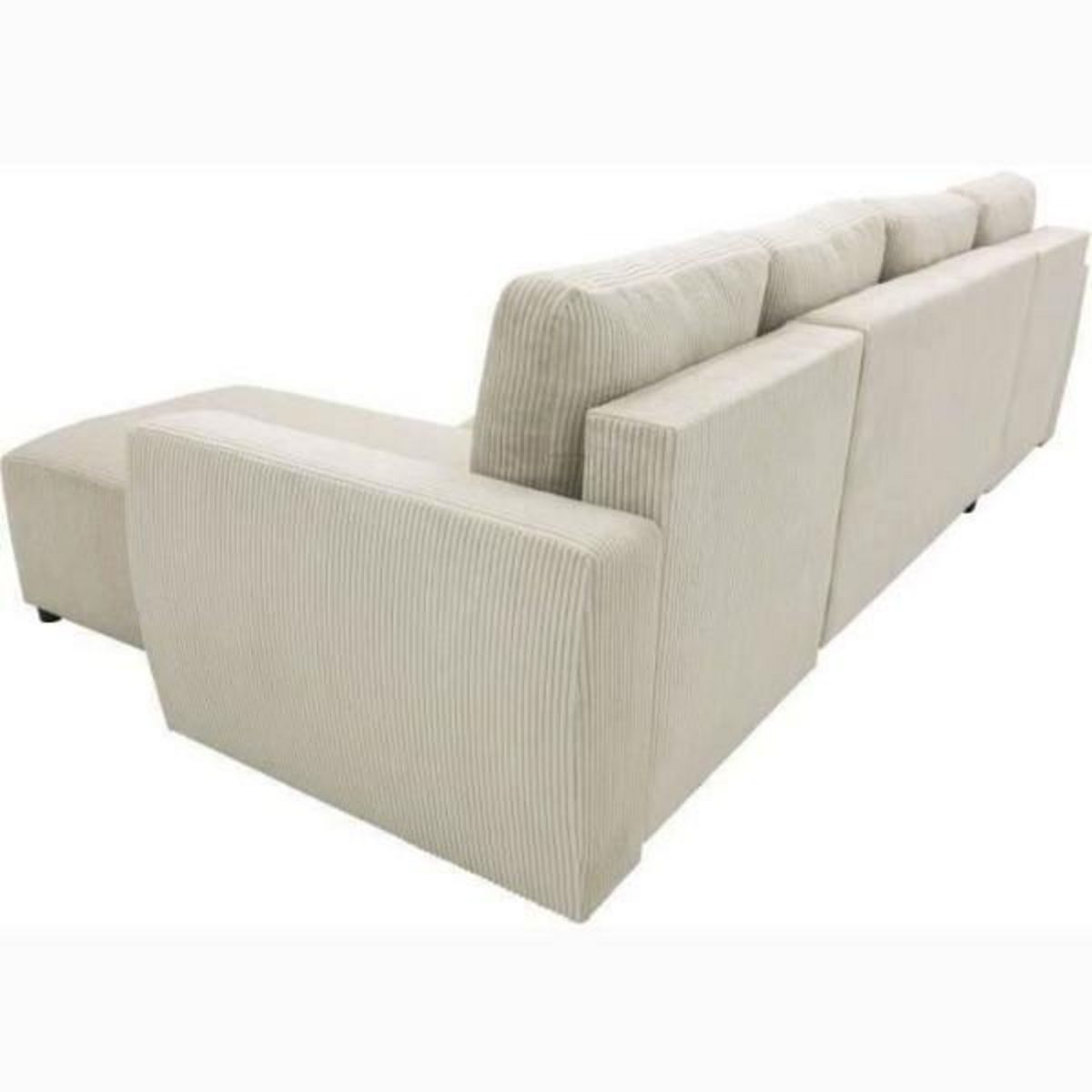 MARKET24 Canapé d'angle convertible panoramique PHARELL 7 places - Velours côtelé beige - Coffre de rangement - L297 x P155 x H85