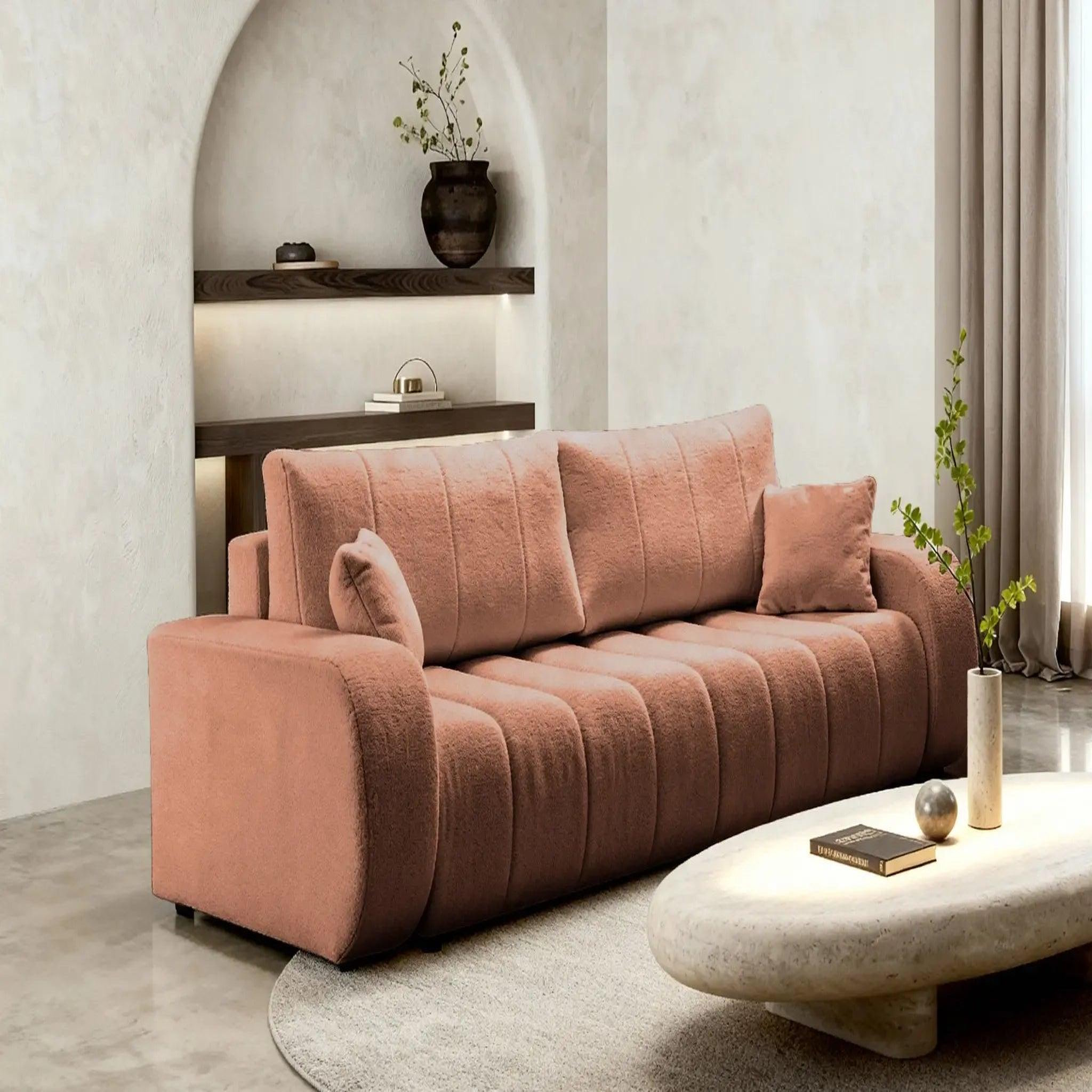 Voir la diapositive 5 : CASANOVA PARIS Celeste - canapé droit convertible tissu bouclette 3 places