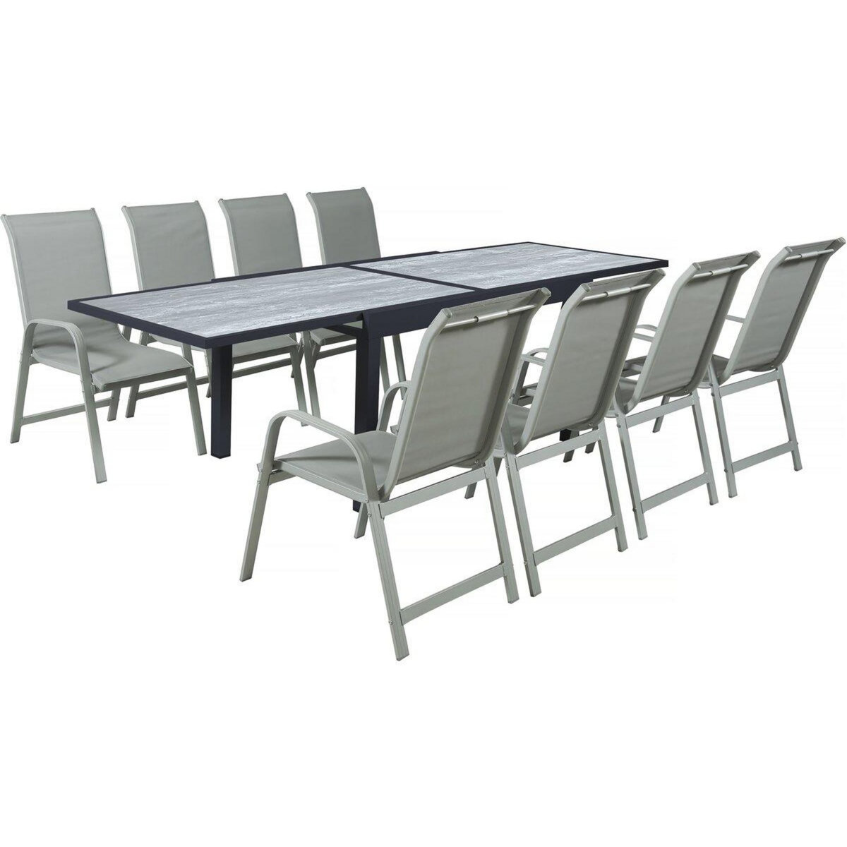 Habitat et Jardin Salon de jardin repas en aluminium extensible  Lagos  - 140/280 x 90 x 76 cm - 8 places - Gris clair