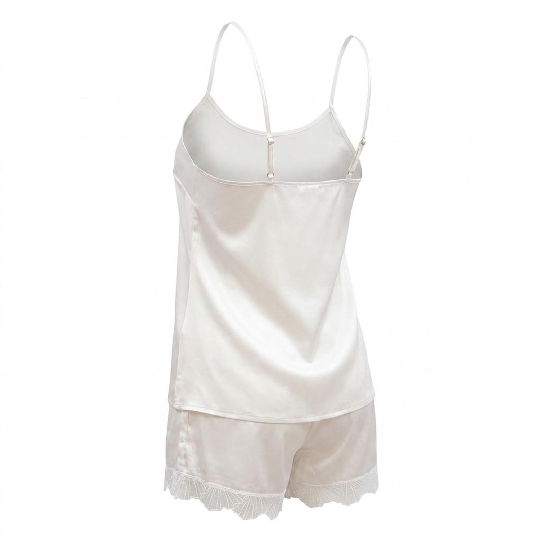 Voir la diapositive 3 : OZABI OZABI Pyjama Femme Satiné Débardeur Col V Dentelle Effet Soie Short