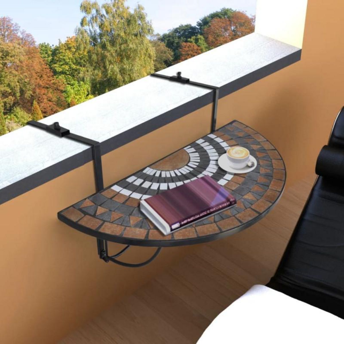VIDAXL Table suspendue de balcon Terre cuite et blanc Mosaïque