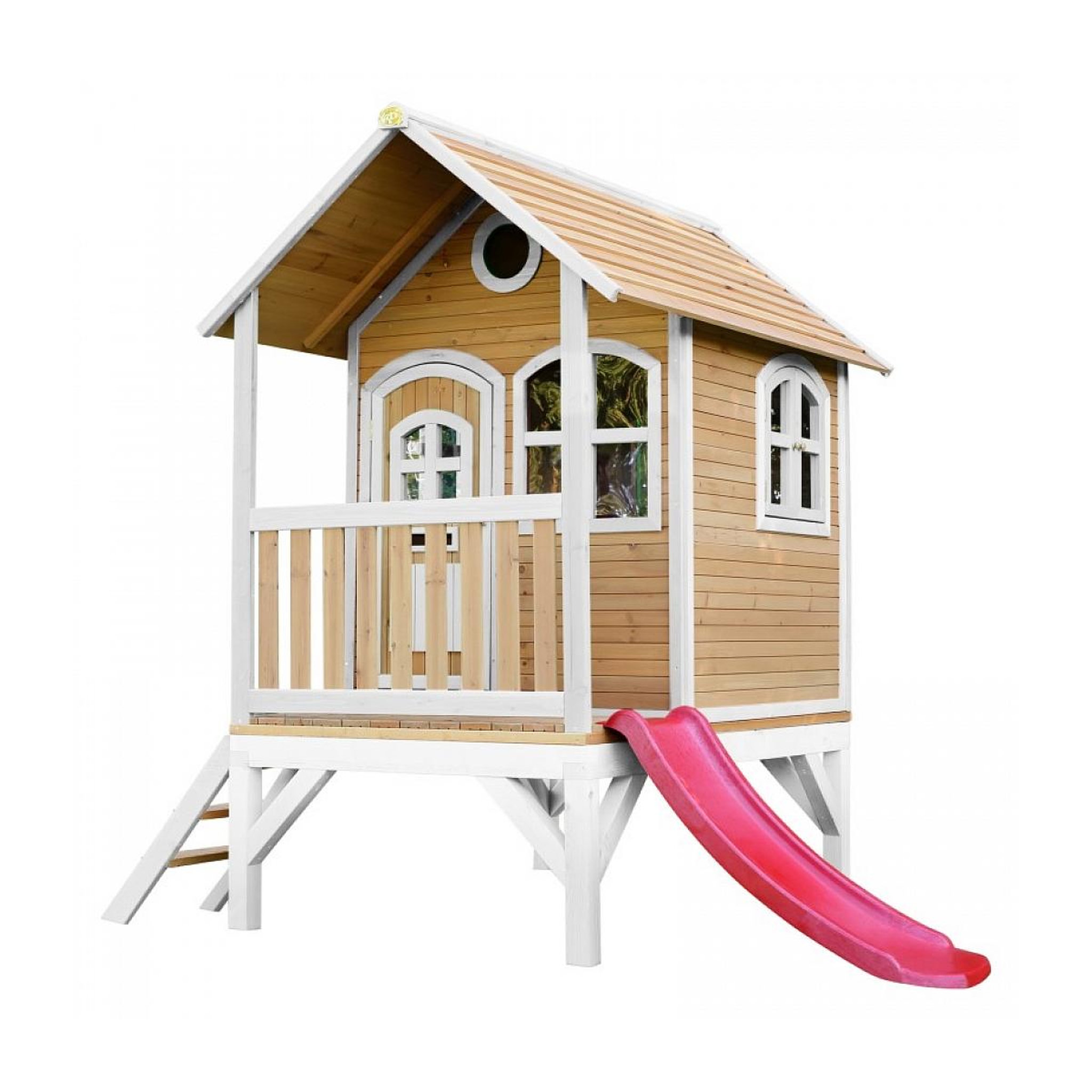 Axi House AXI Cabane enfant TOM Brun Blanc avec toboggan Rouge