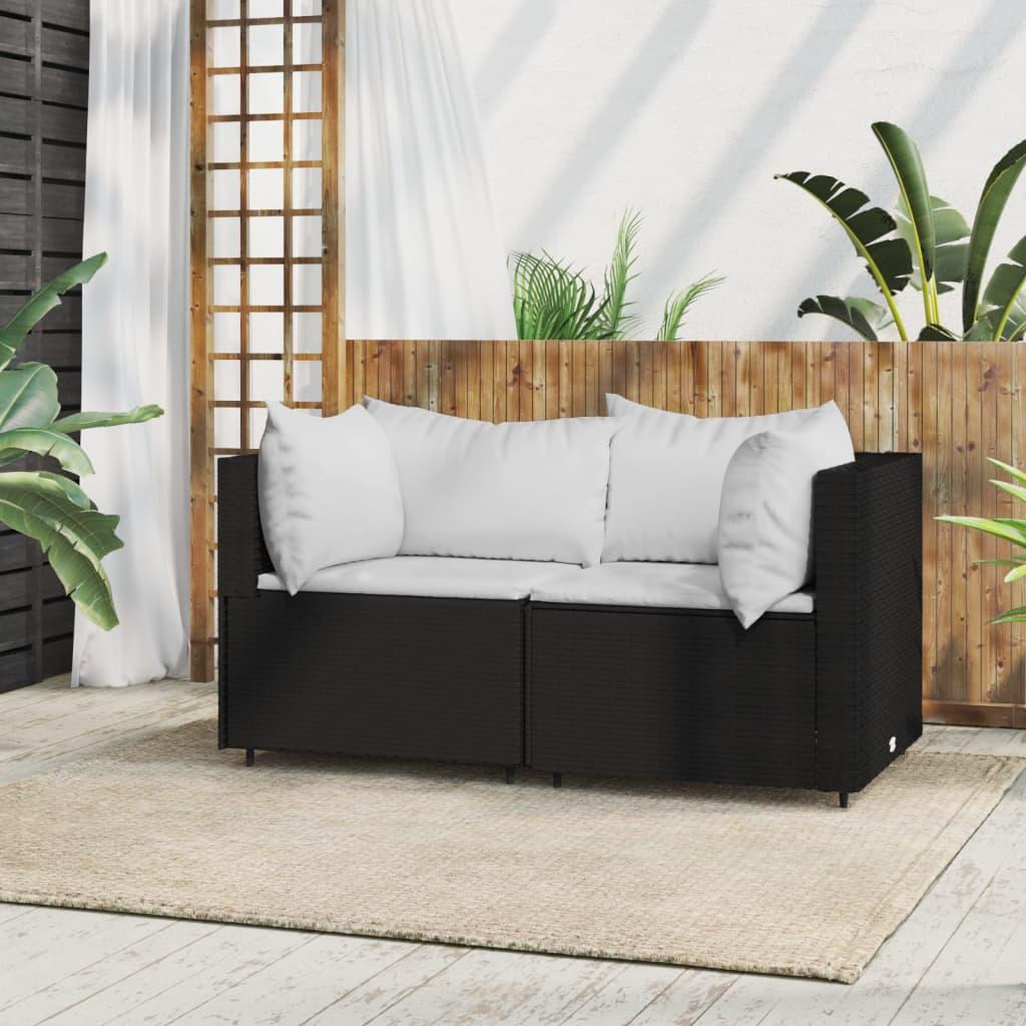 Voir la diapositive 1 : VIDAXL Canapes d'angle de jardin et coussins 2pcs Noir Resine tressee