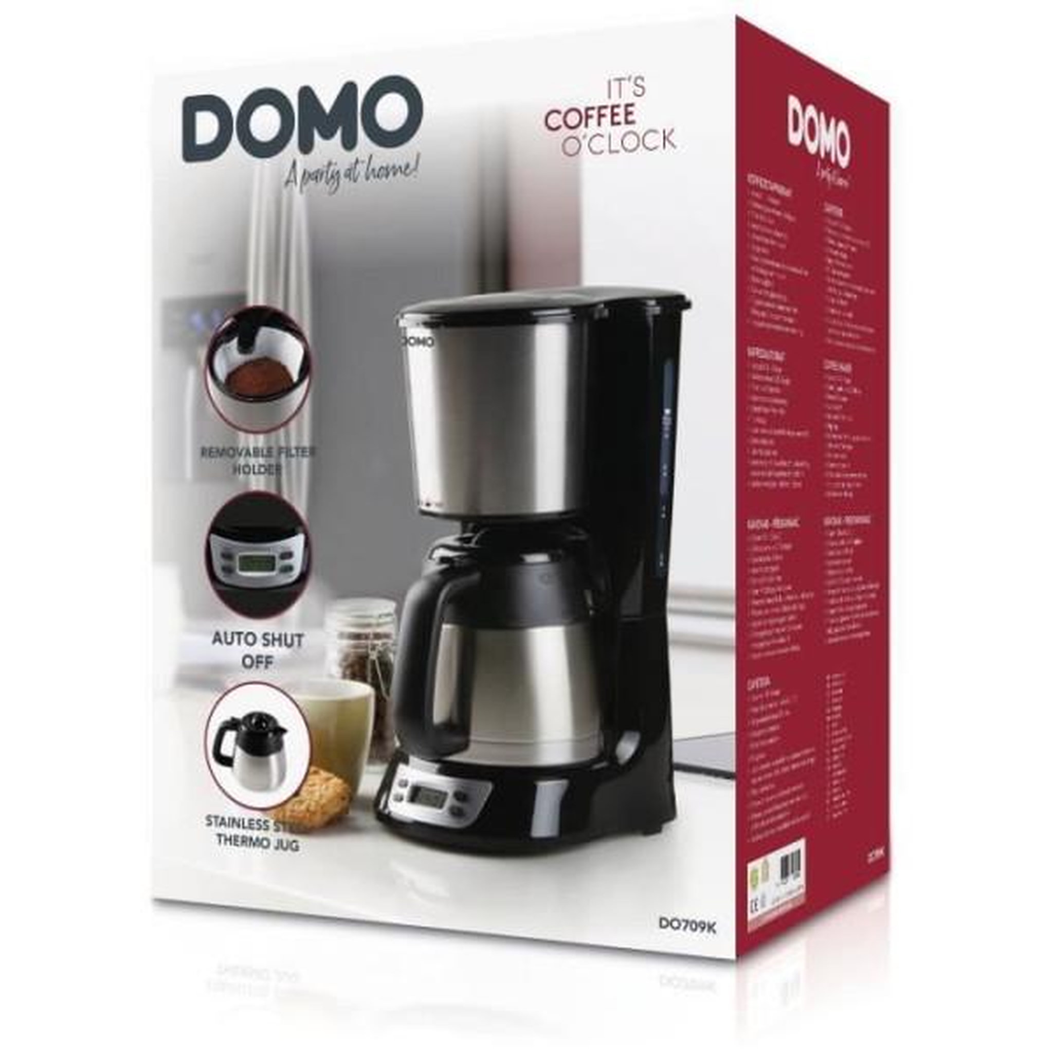 Voir la diapositive 6 : Domo Machine a Cafe - Cafetiere Electrique  filtre - DOMO - DO709K - 1000 W - 1 L - 8 tasses - Ecran LCD - Minuteur 24 h - Acier inoxydable