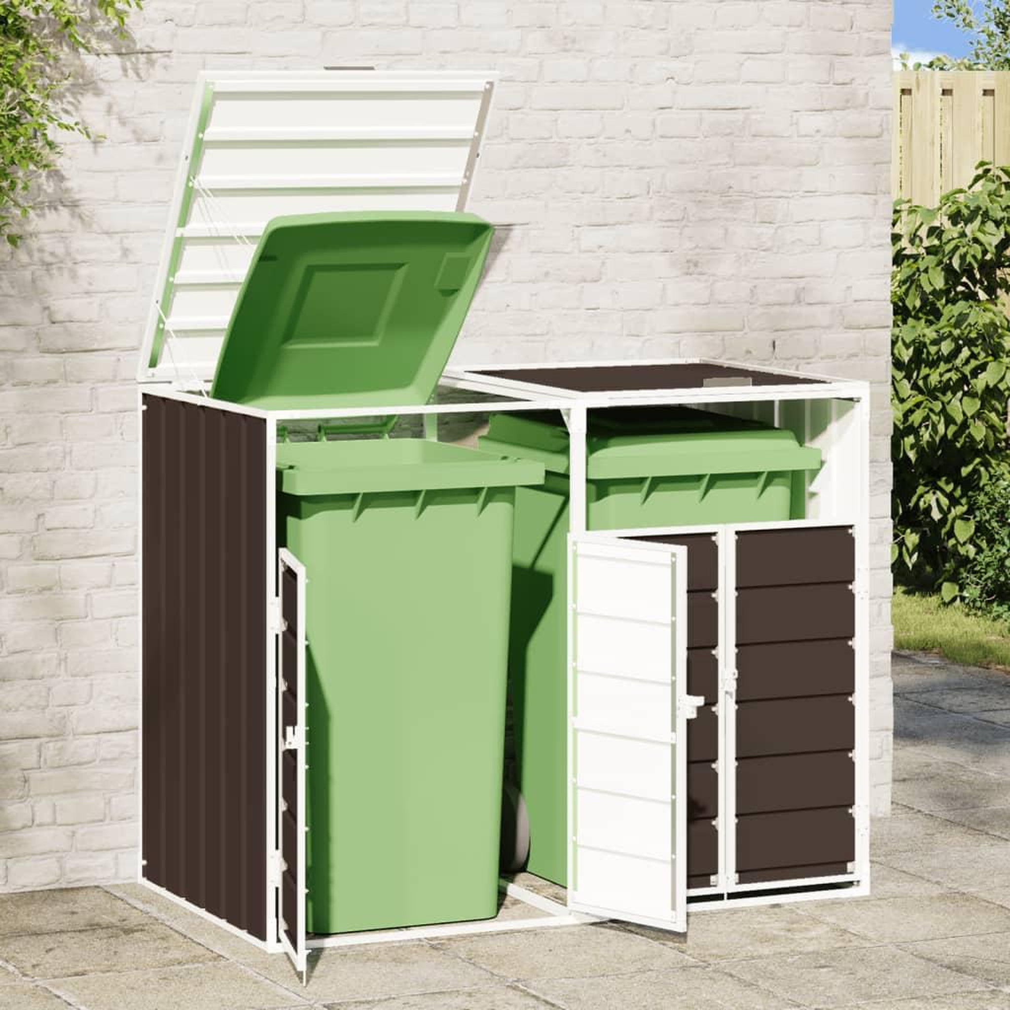 Voir la diapositive 3 : VIDAXL Rangement a roulettes pour poubelles pour deux bacs acier