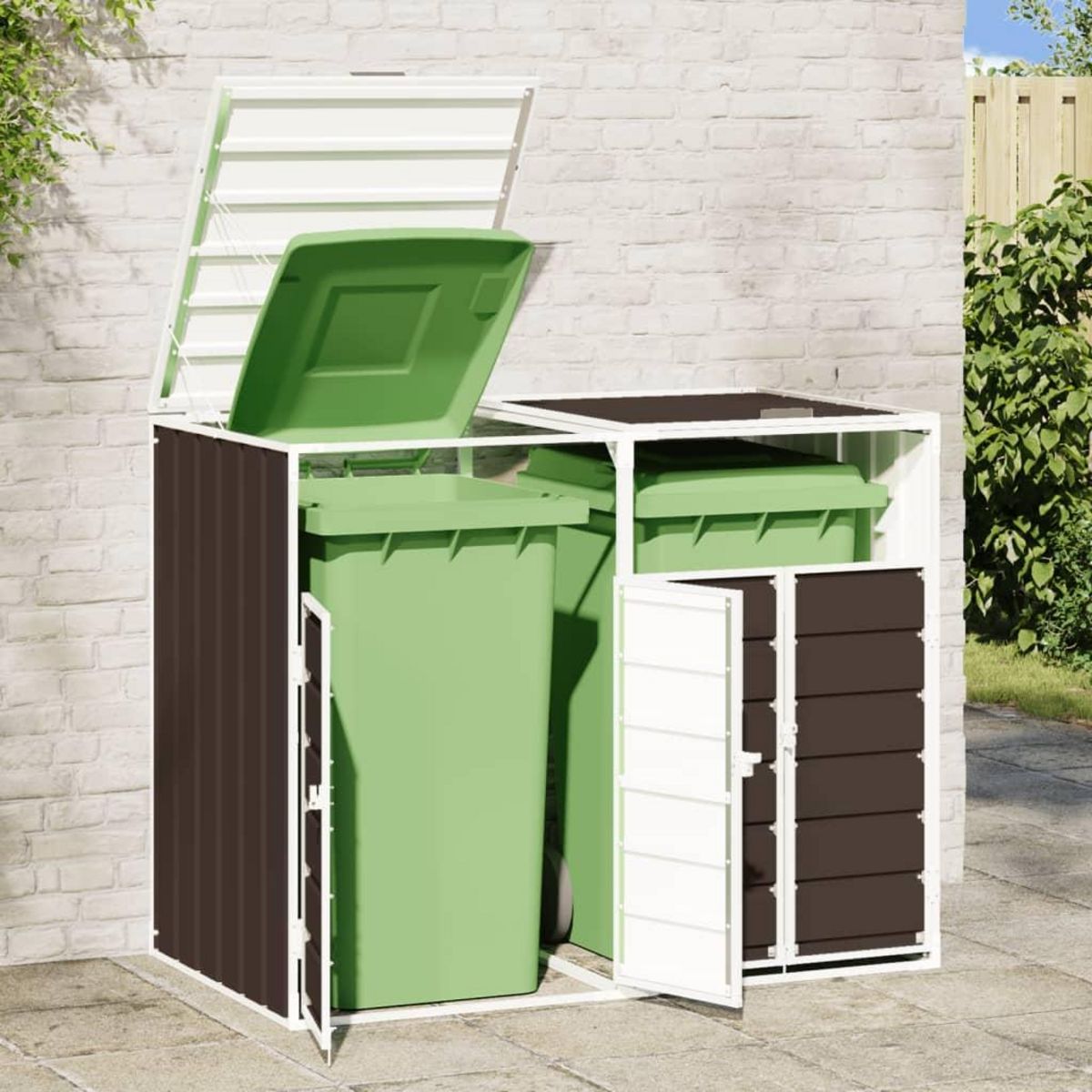 VIDAXL Rangement a roulettes pour poubelles pour deux bacs acier