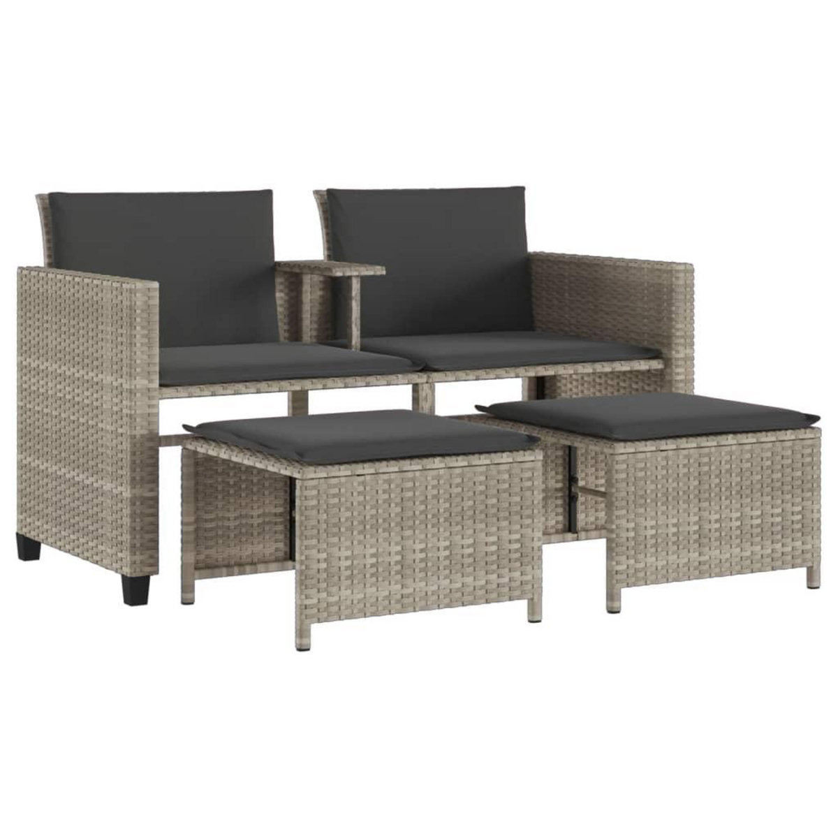 VIDAXL Canape de jardin 2 places avec table tabourets gris clair rotin
