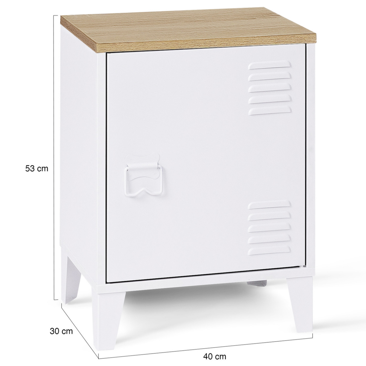 ID MARKET Table de chevet ESTER 1 porte métal blanc plateau façon hêtre design industriel