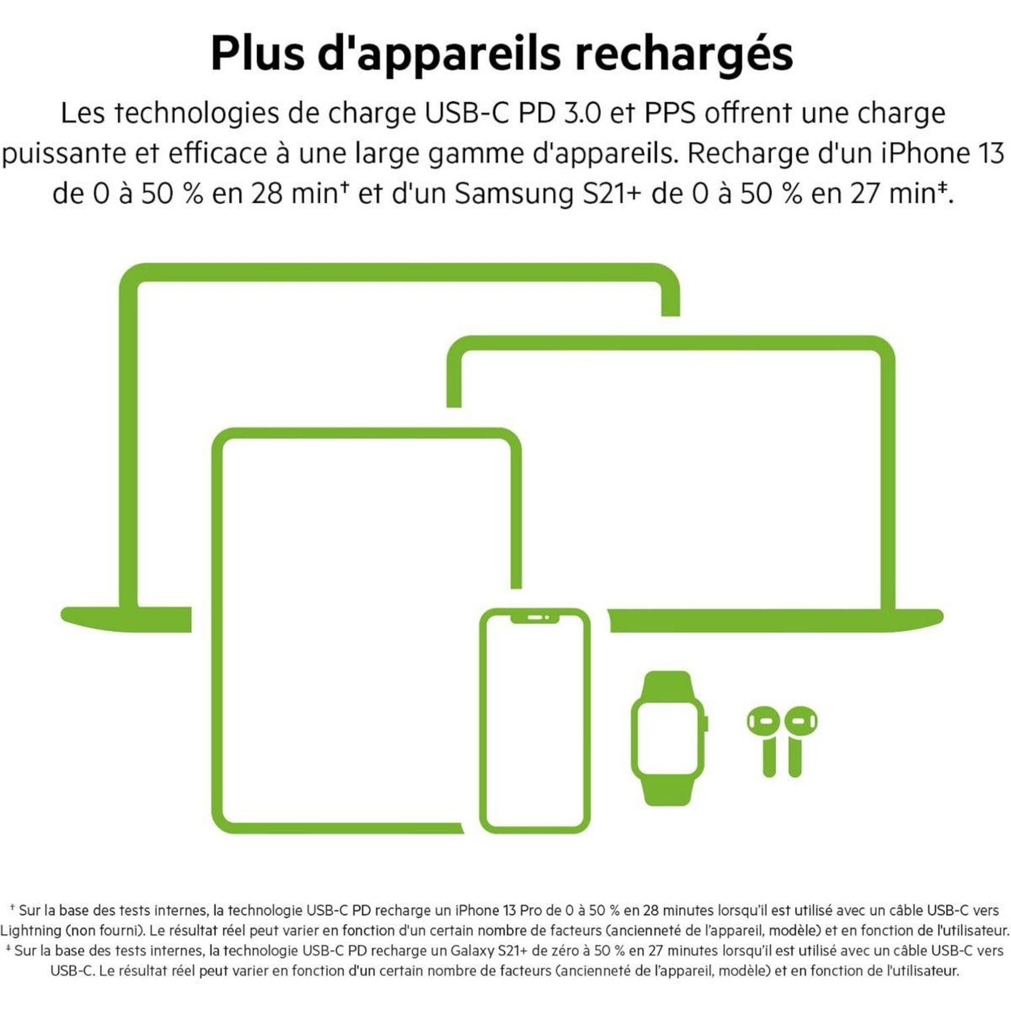 Voir la diapositive 4 : Belkin Chargeur ordinateur portable USB C x2 65W GaN PPS Noir