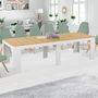 Voir la diapositive 2 : ID MARKET Table console extensible ORLANDO 14 personnes 300 cm blanc et façon hêtre