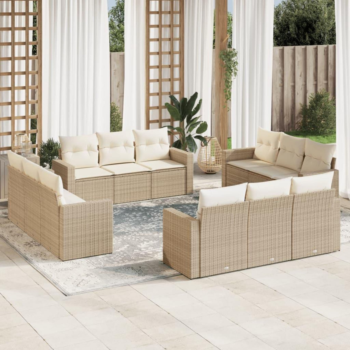 VIDAXL Salon de jardin avec coussins 12 pcs beige resine tressee