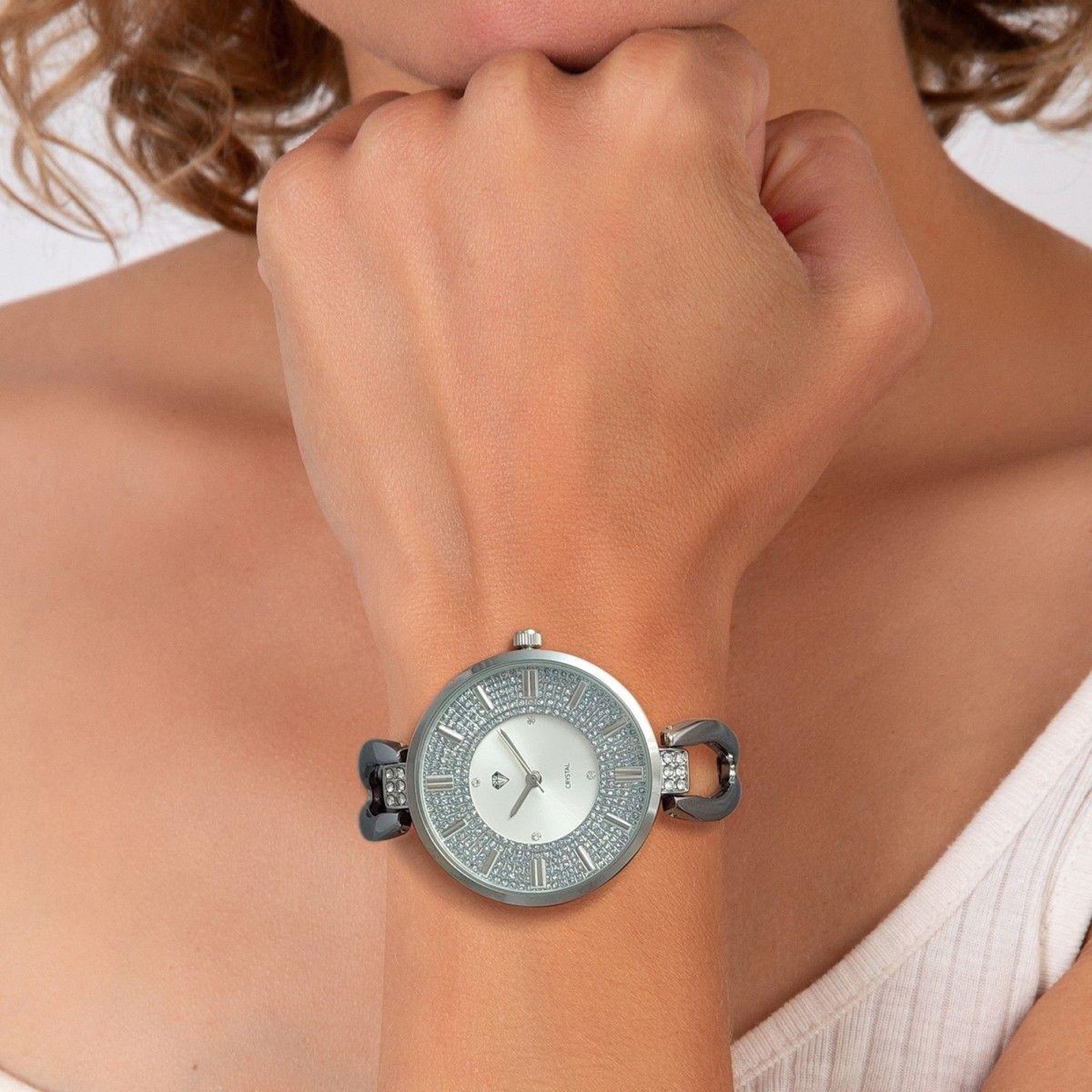 Voir la diapositive 2 : SC CRYSTAL Montre argentée Emilie SC Crystal ornée de Cristaux scintillants