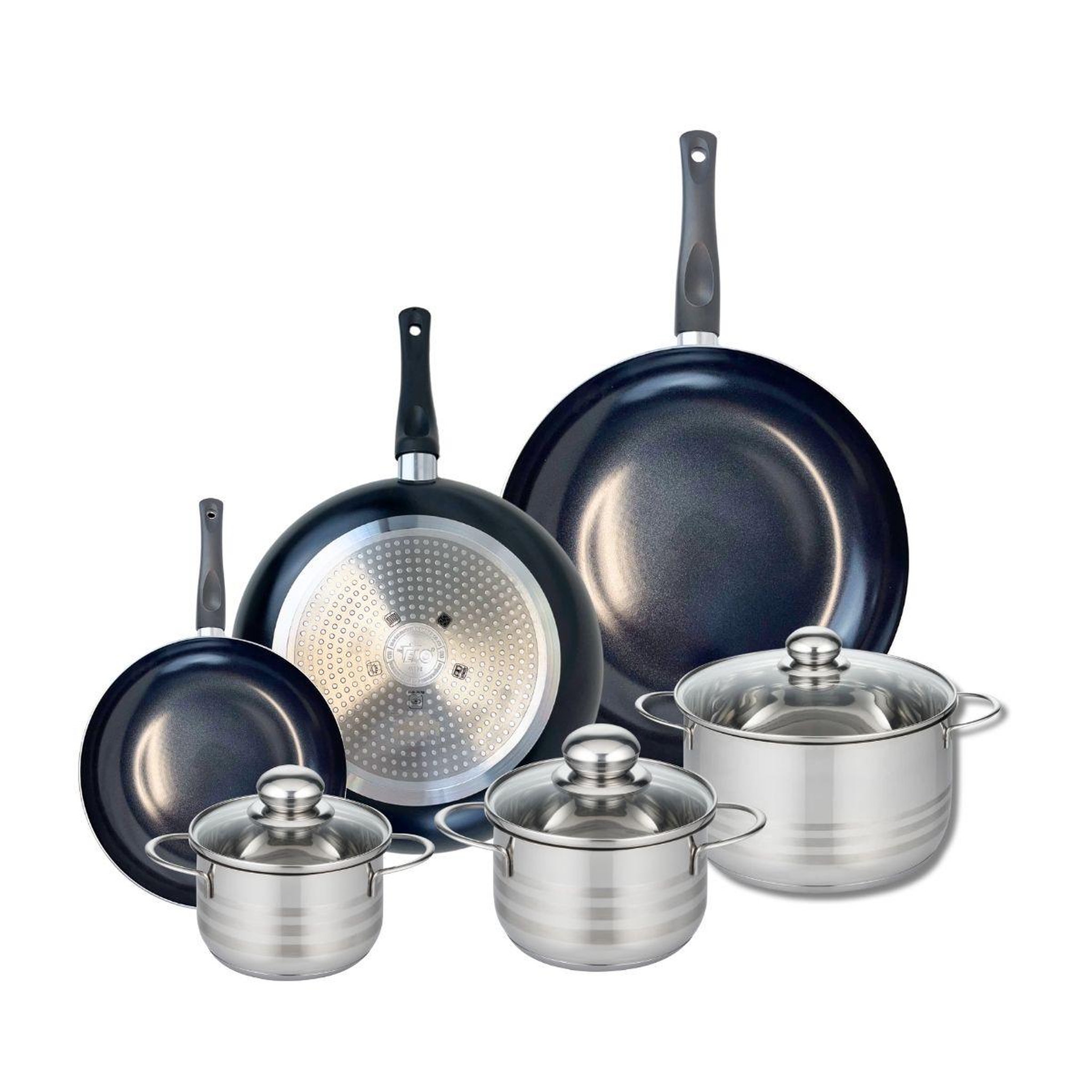 Voir la diapositive 1 : ELO Ensemble de 3 Poêles de cuisson 20, 28 et 32 cm et 3 faitouts 14, 16 et 20 cm Elo Prima Brillant