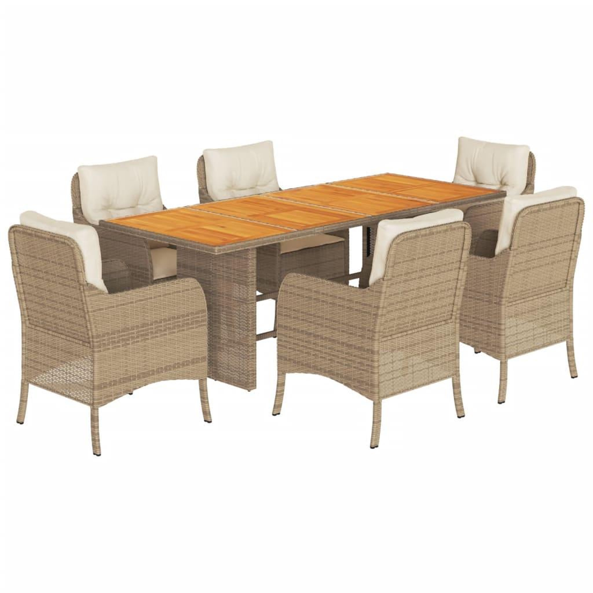 Voir la diapositive 2 : VIDAXL Ensemble a manger de jardin et coussins 7 pcs beige poly rotin