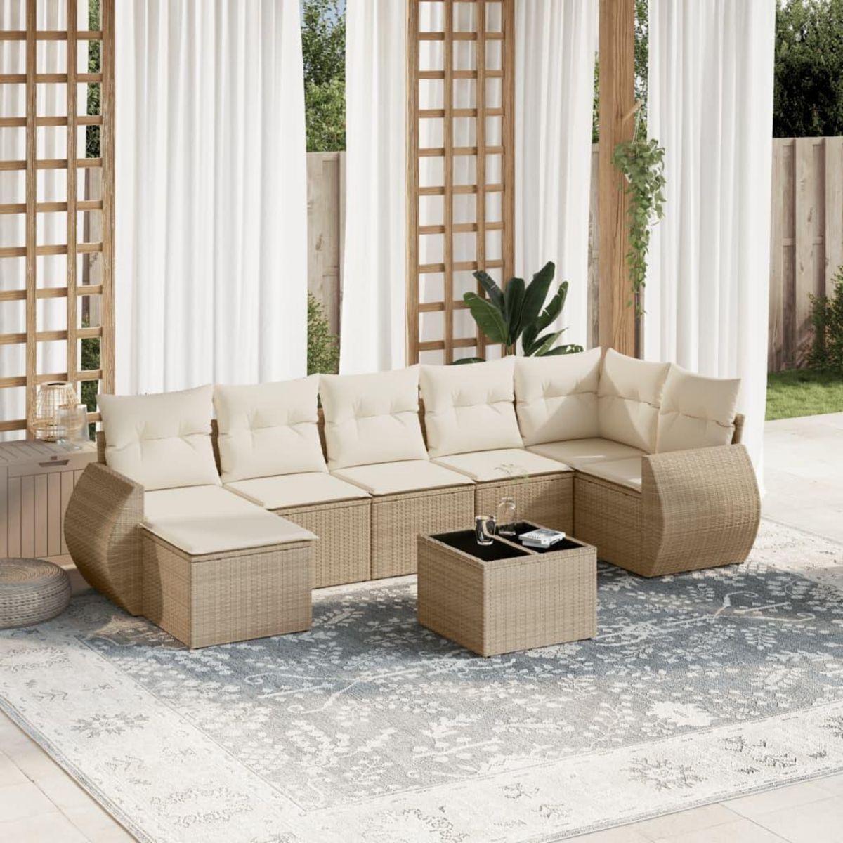 VIDAXL Salon de jardin avec coussins 8 pcs beige resine tressee