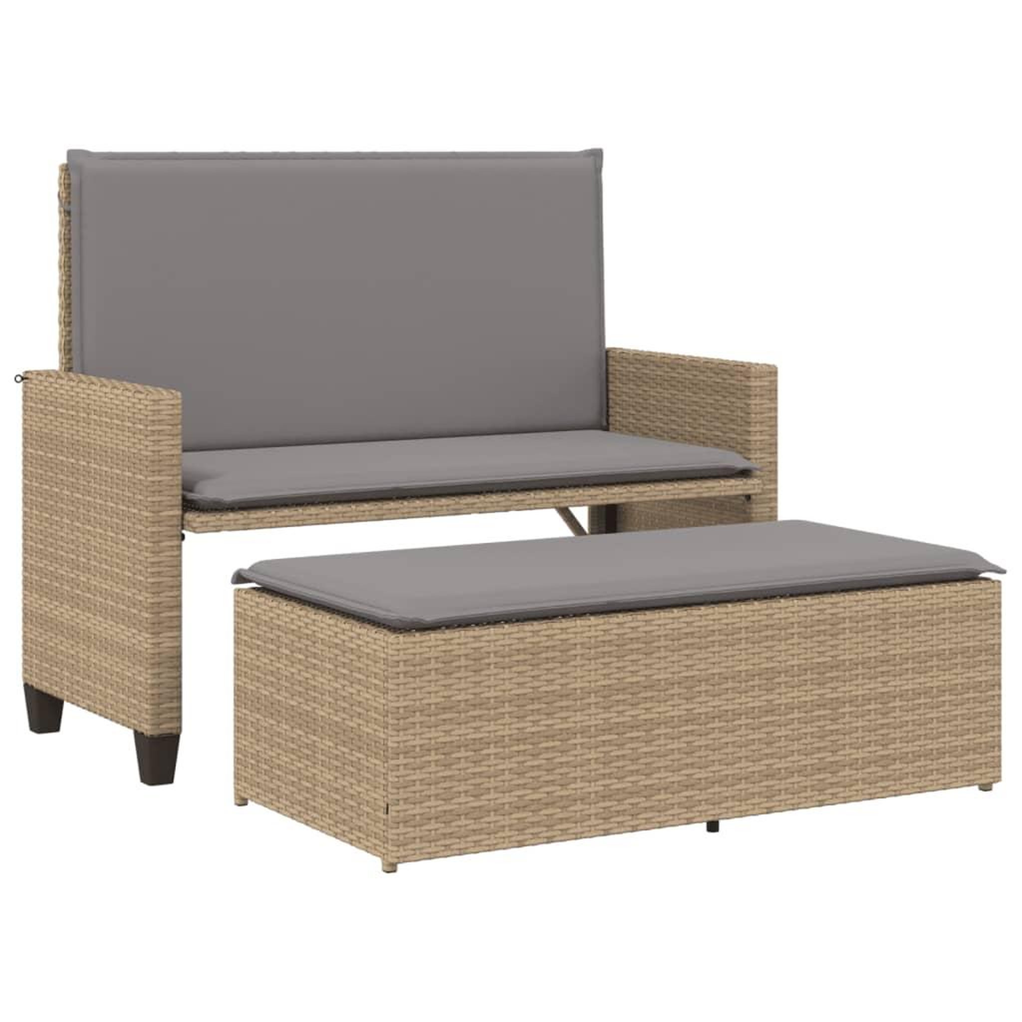 Voir la diapositive 2 : VIDAXL Banc de jardin et coussins et repose-pied beige resine tressee
