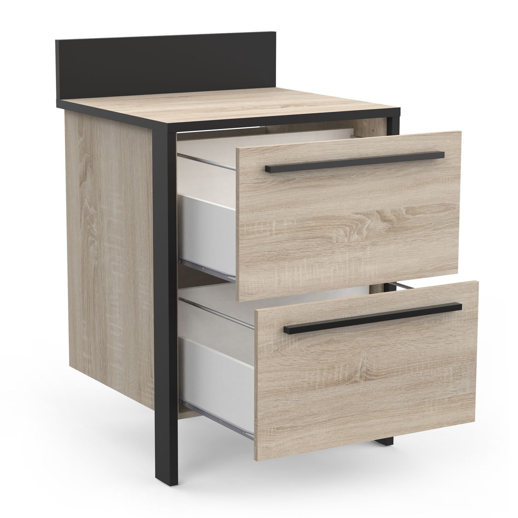 Voir la diapositive 3 : Meuble de cuisine bas casserolier 2 tiroirs style industriel L64cm BRICKHOUSE